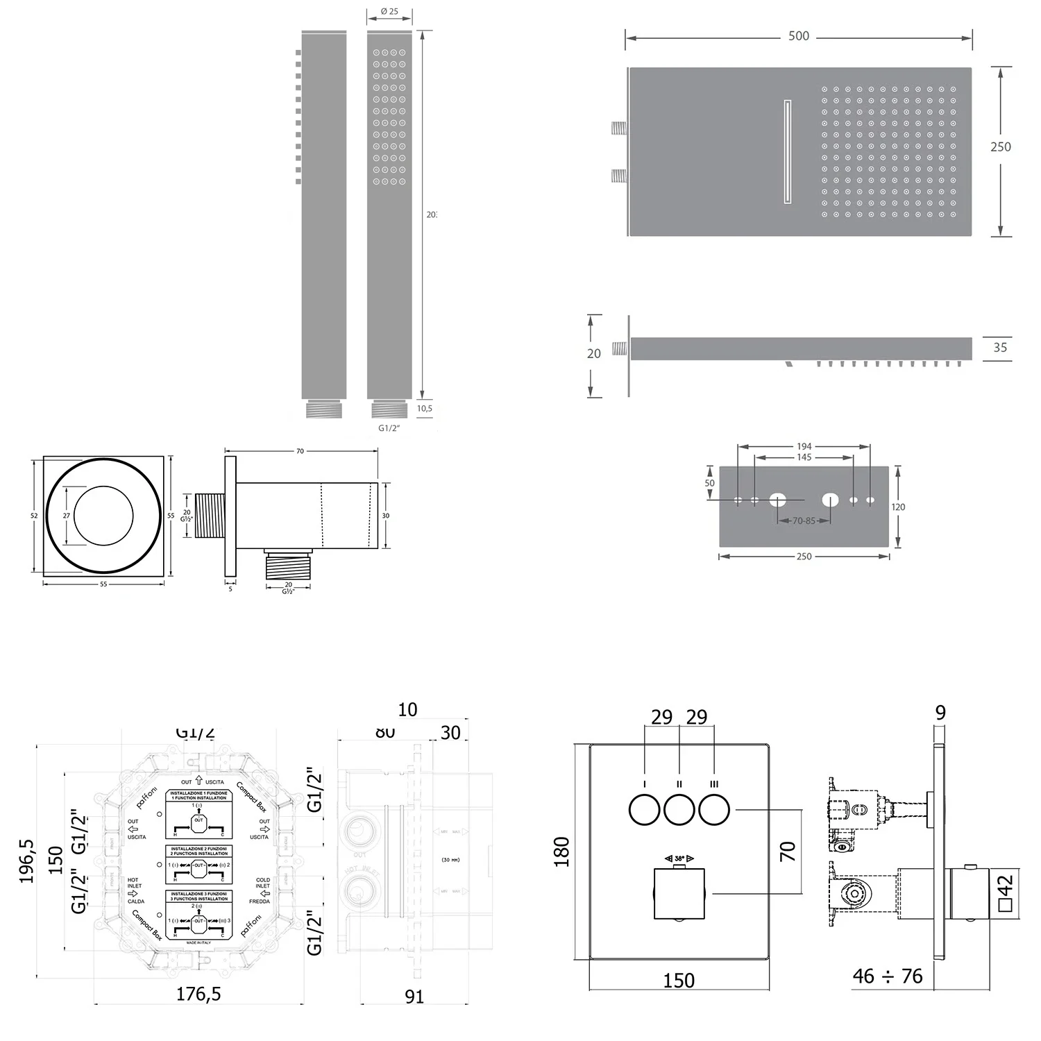 Kronenbach Smart Push Thermostat Duschsystem Unterputz für 3 Verbraucher, eckig Bild 6