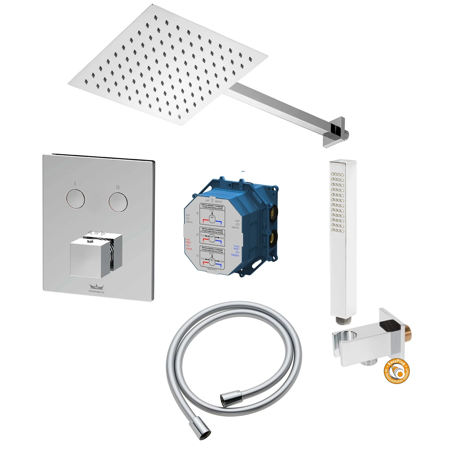 Kronenbach Smart Push Thermostat Duschsystem Unterputz für 2 Verbraucher, eckig Bild 2