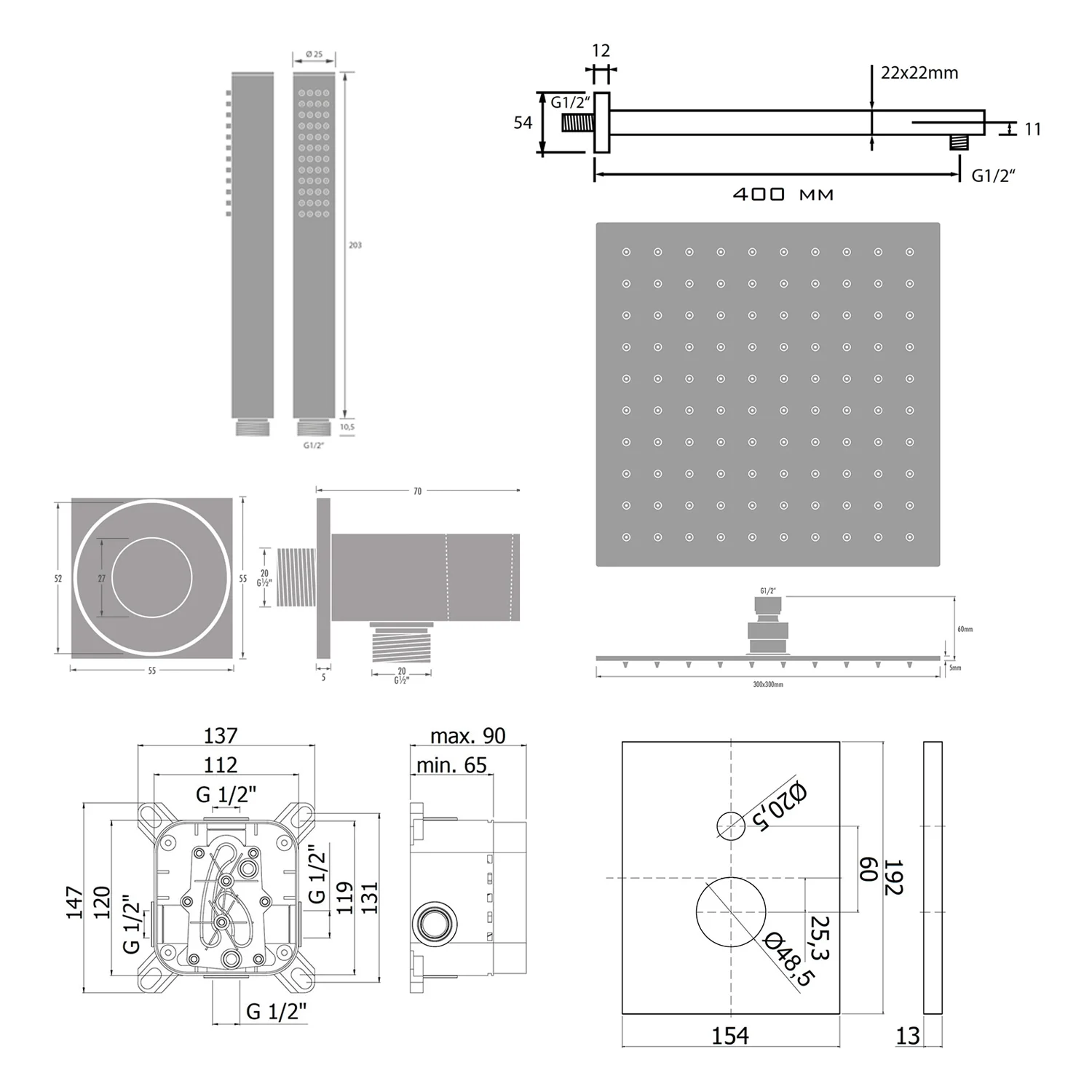 Kronenbach Quara 3.0 Black Duschsystem Unterputz, Einhebelmischer mit Umsteller, eckig Bild 6