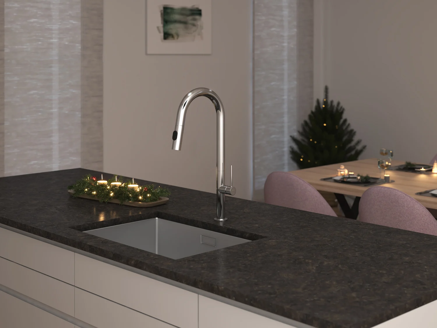 Kronenbach AQA Design 2.0 Küchenarmatur mit hohem schwenkbarem Auslauf, herausziehbare Handbrause mit 2 Strahlarten Bild 6