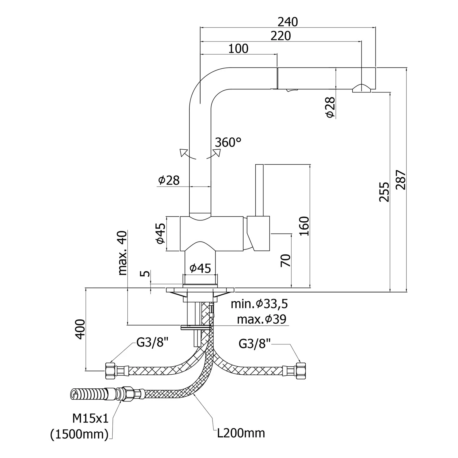 Kronenbach Lima Style Einhebel Küchenarmatur mit schwenkbarem Auslauf, herausziehbare Handbrause mit 2 Strahlarten Bild 5