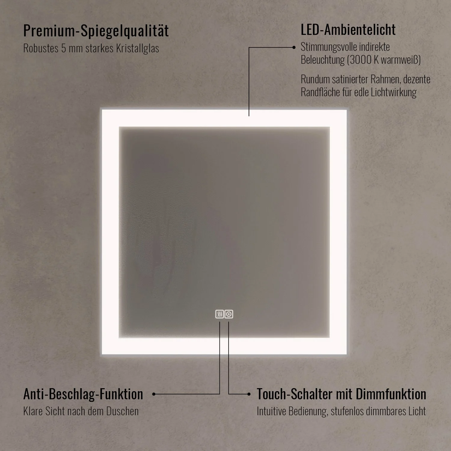 Kronenbach Day Badspiegel 70 x 90 cm mit LED-Beleuchtung und Dimmfunktion Bild 4