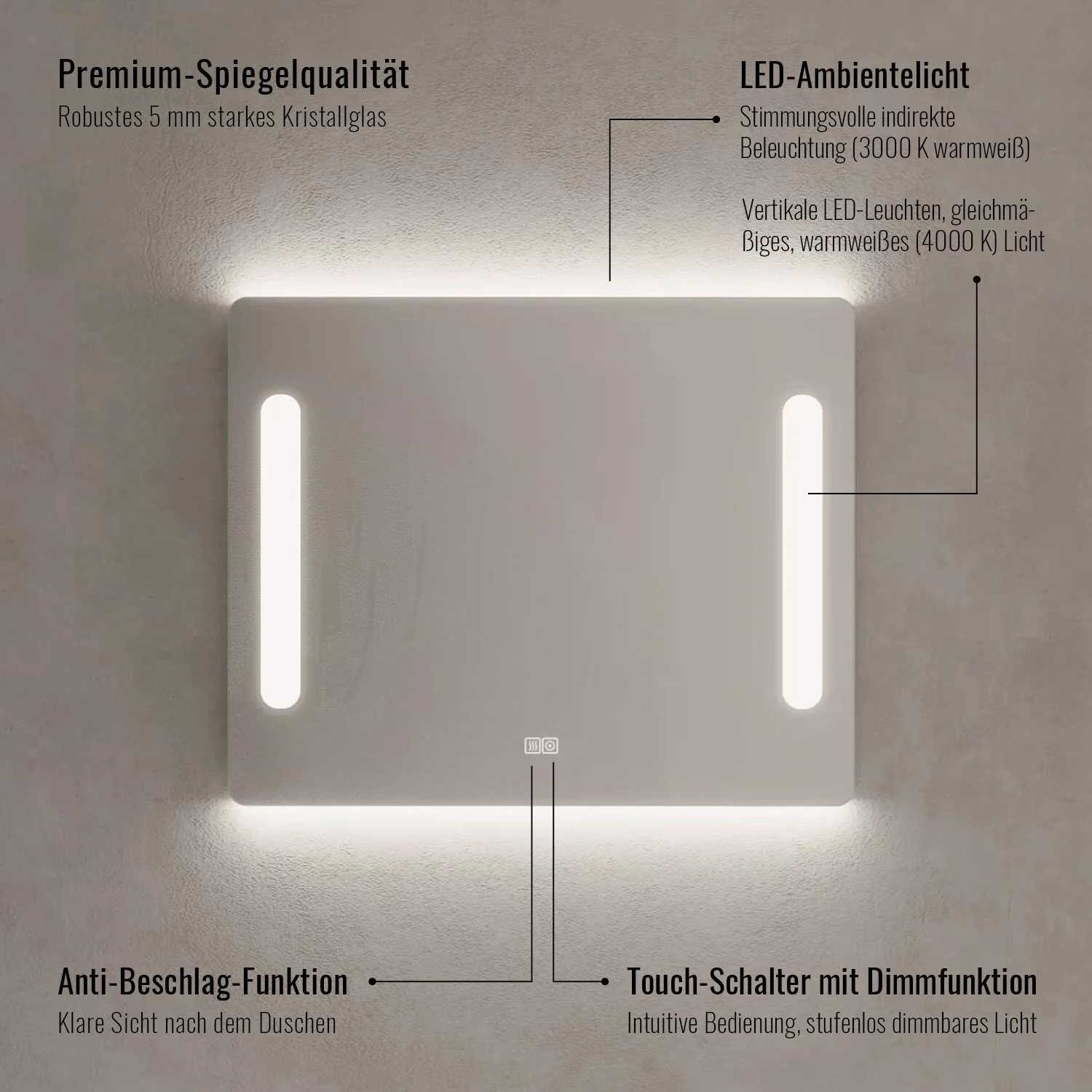 Kronenbach Dream Badspiegel 100 x 85 cm mit Spiegelheizung und LED-Treiber Bild 4