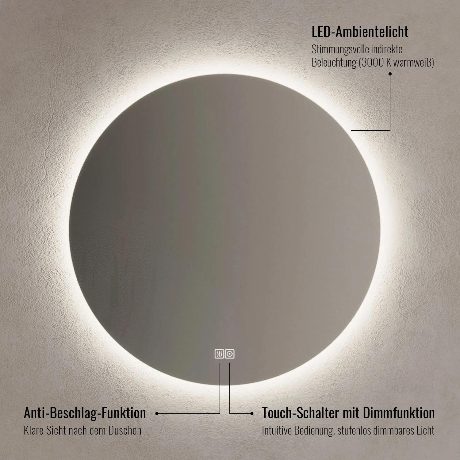 Kronenbach Moon Badspiegel Ø 90 cm mit Spiegelheizung und LED-Treiber Bild 4