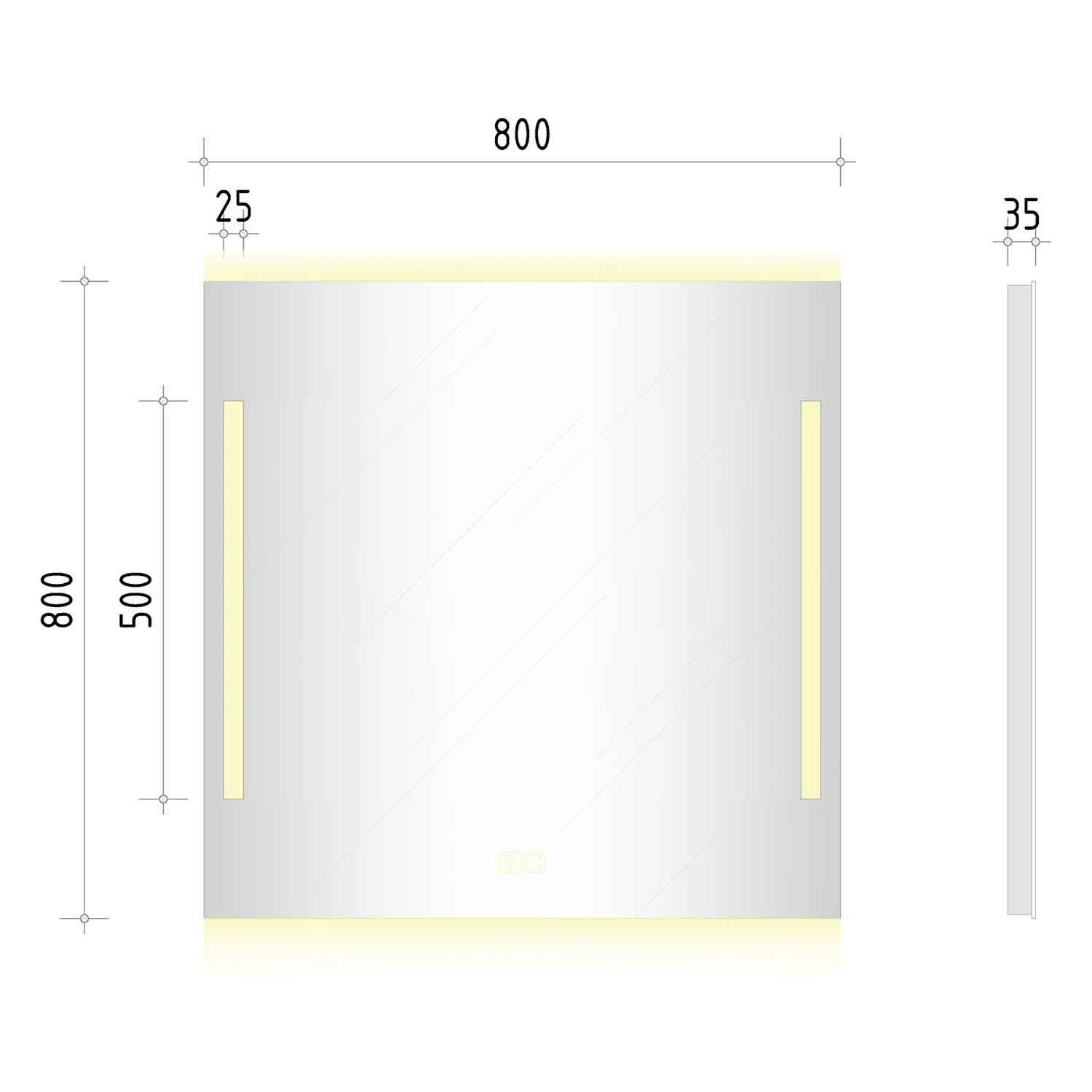 Kronenbach Sun Badspiegel 80 x 80 cm mit LED Seiten- und Hintergrundbeleuchtung für modernes Badezimmerambiente Bild 5