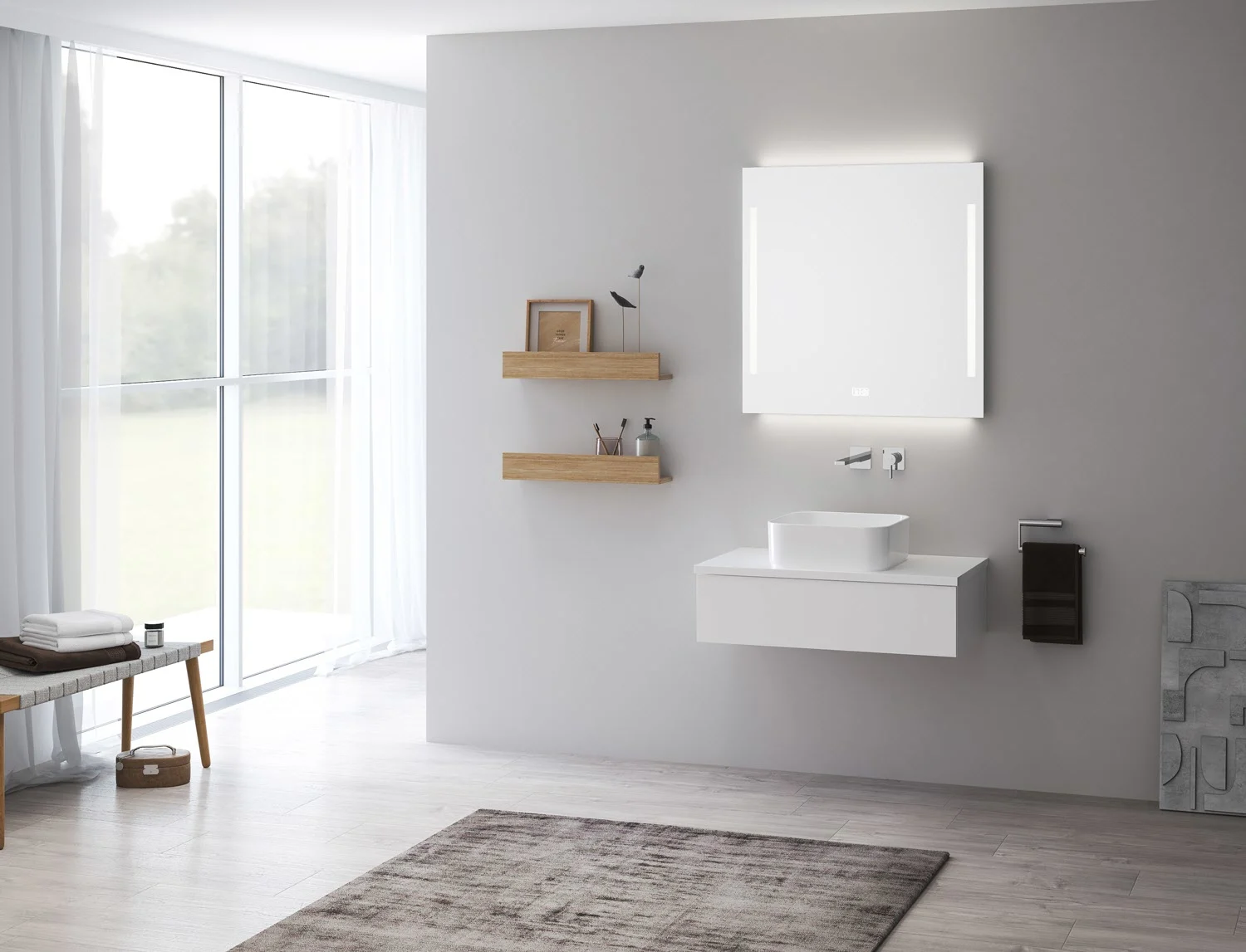 Kronenbach Sun Badspiegel 80 x 80 cm mit LED Seiten- und Hintergrundbeleuchtung für modernes Badezimmerambiente Bild 6