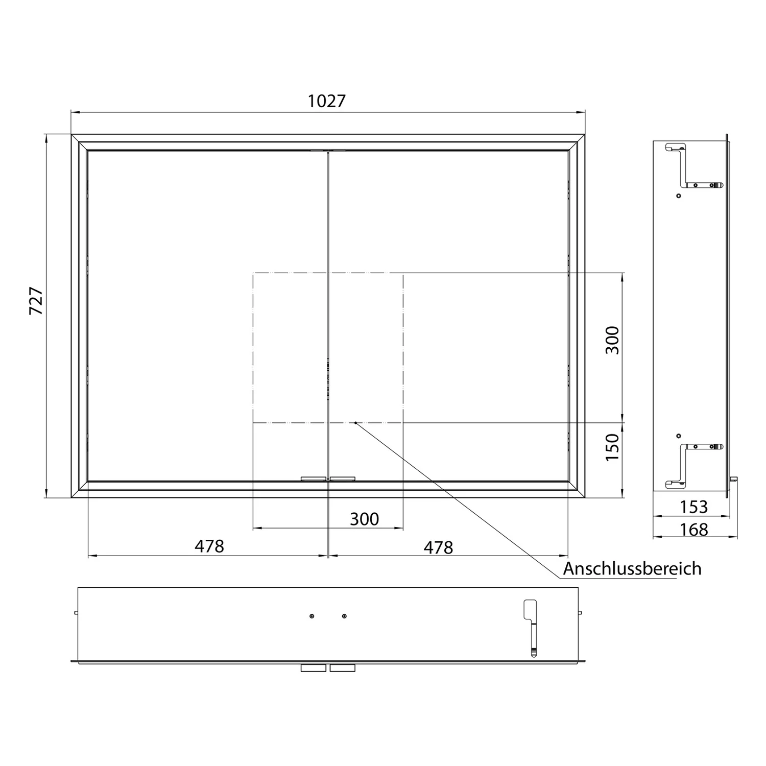 Rysunek techniczny szafki z lustrem z wymiarami, Kronenbach