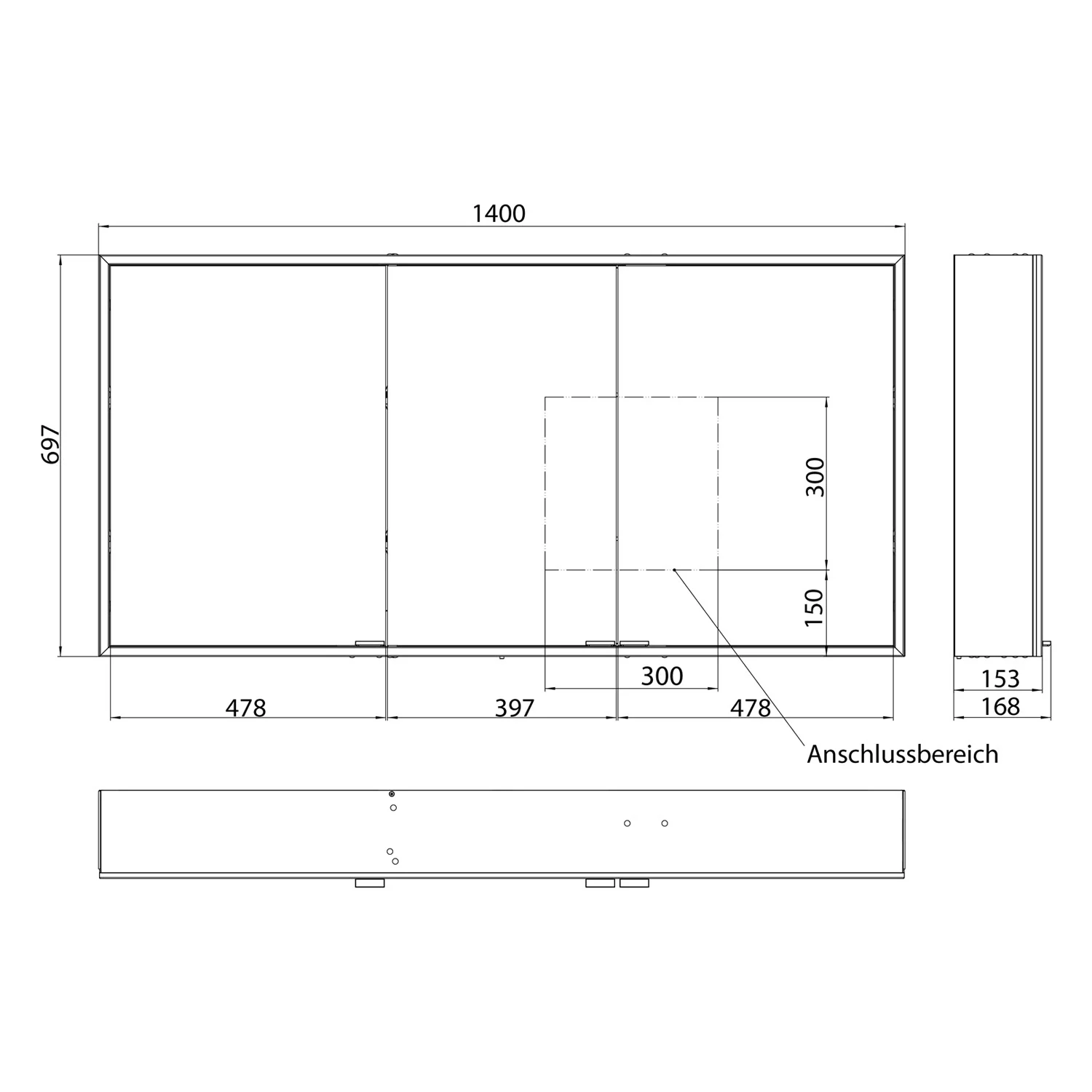 Kronenbach Cube 2.0 Spiegelschrank 140 cm, Aufputz, 3-türig Bild 8
