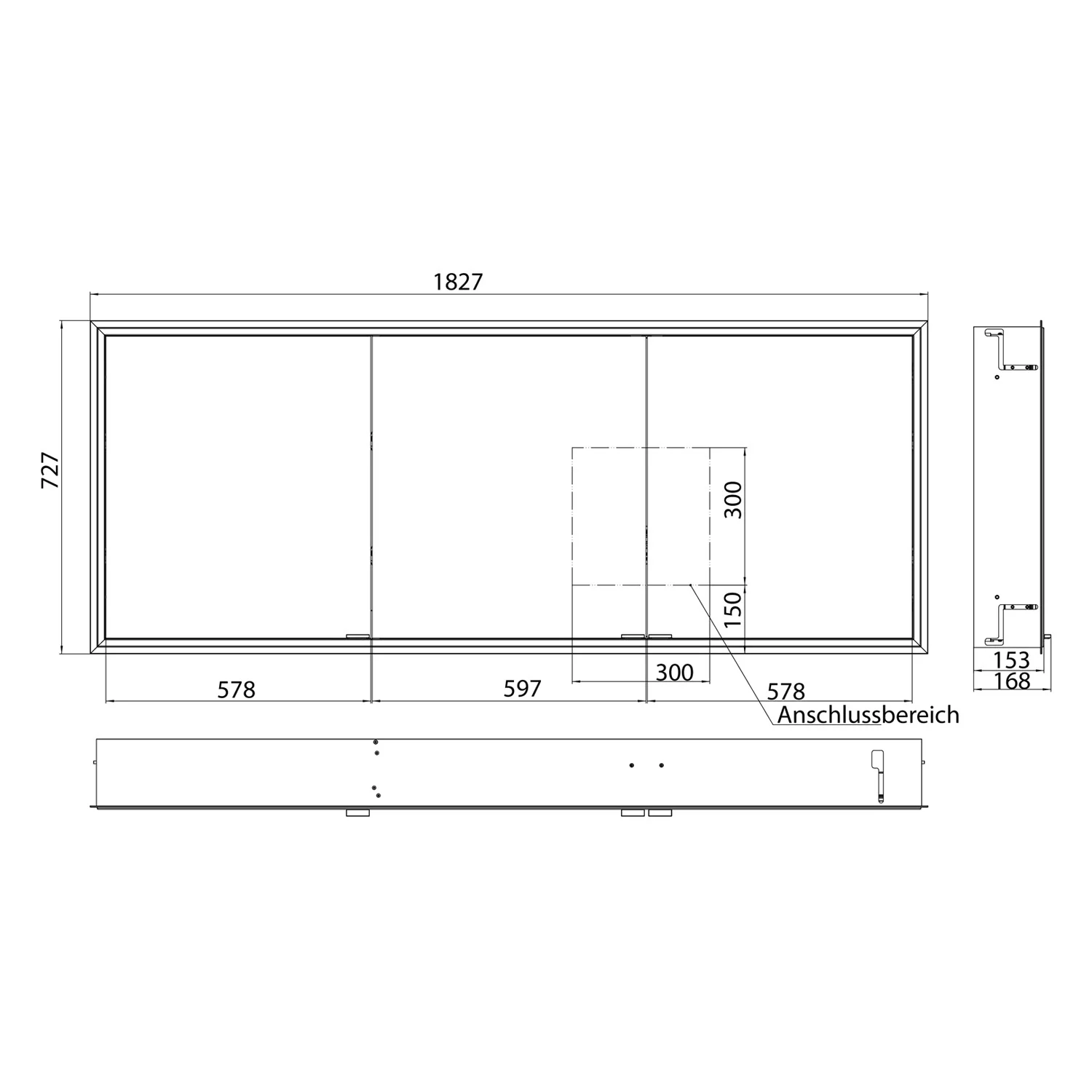 Rysunek techniczny szafki z lustrem o szerokości 180 cm, Kronenbach