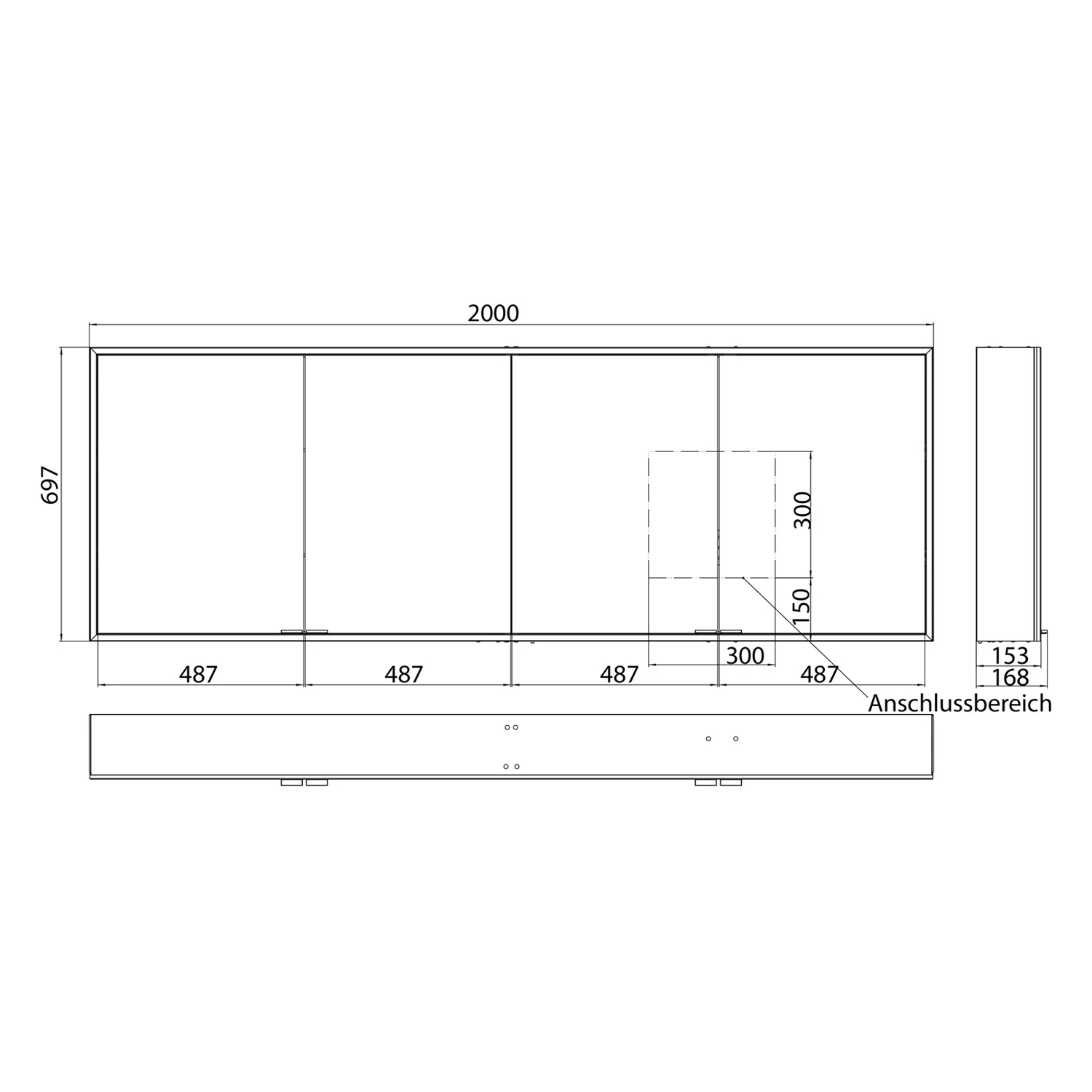 Rysunek techniczny szafki z lustrem 200 cm, Kronenbach