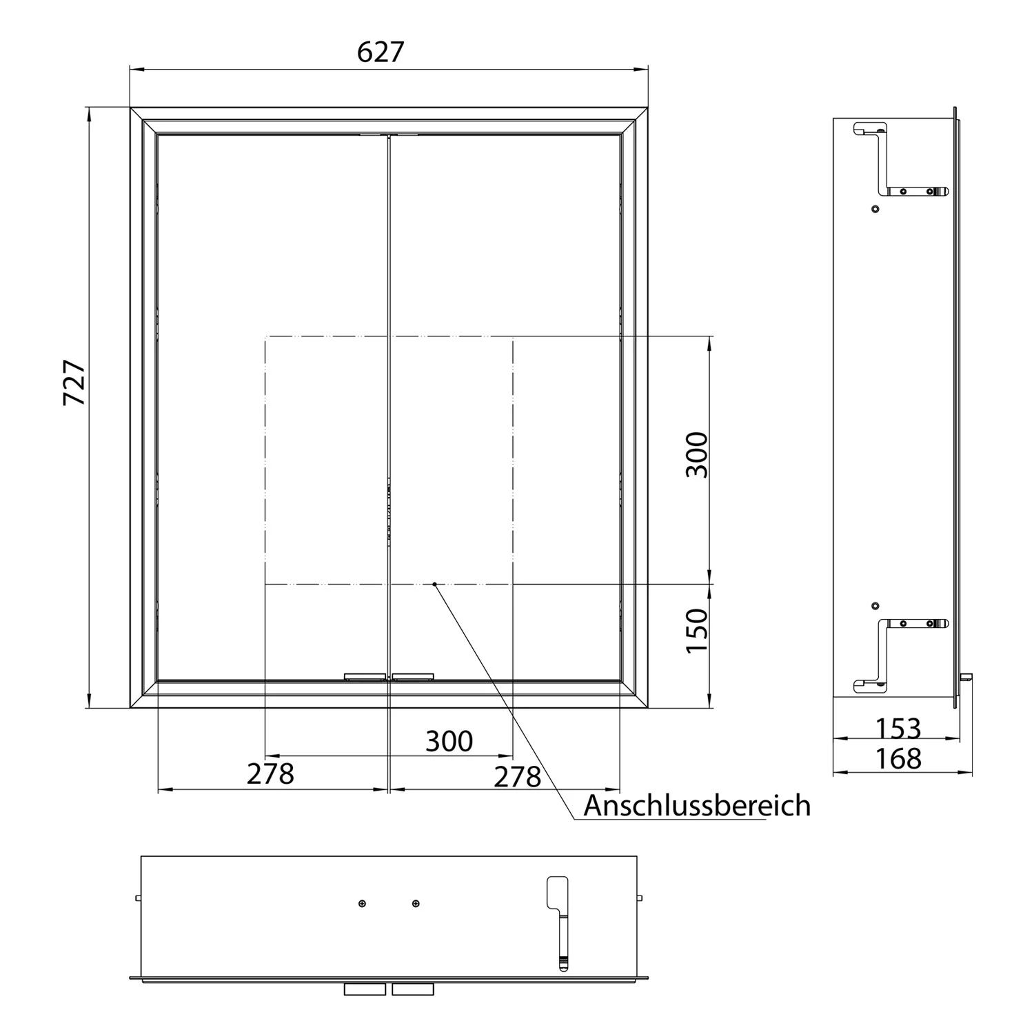 Rysunek techniczny szafki z lustrem z wymiarami, Kronenbach
