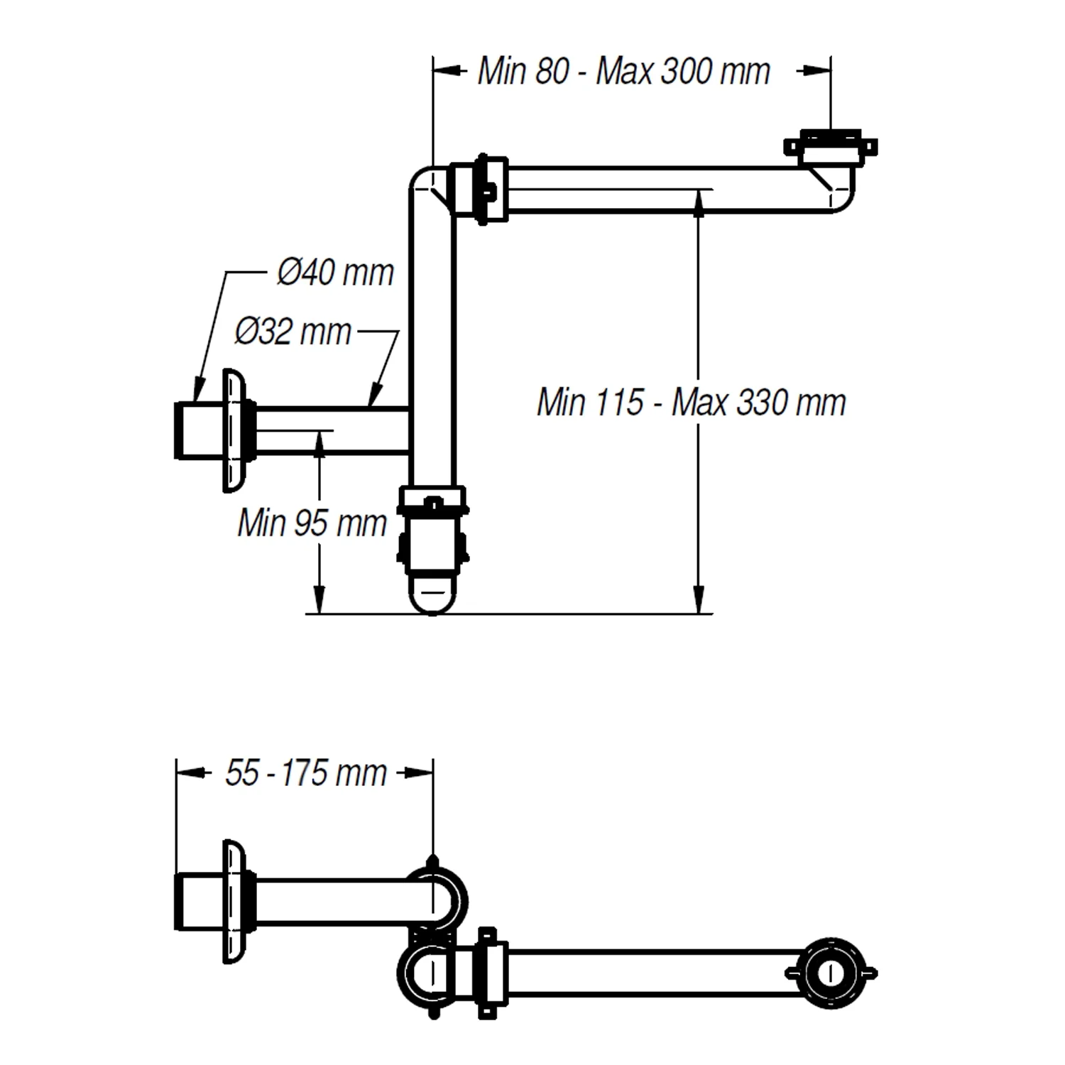 Kronenbach Waschtisch- und Möbel Raumsparsiphon 1 1/4" universal Bild 4