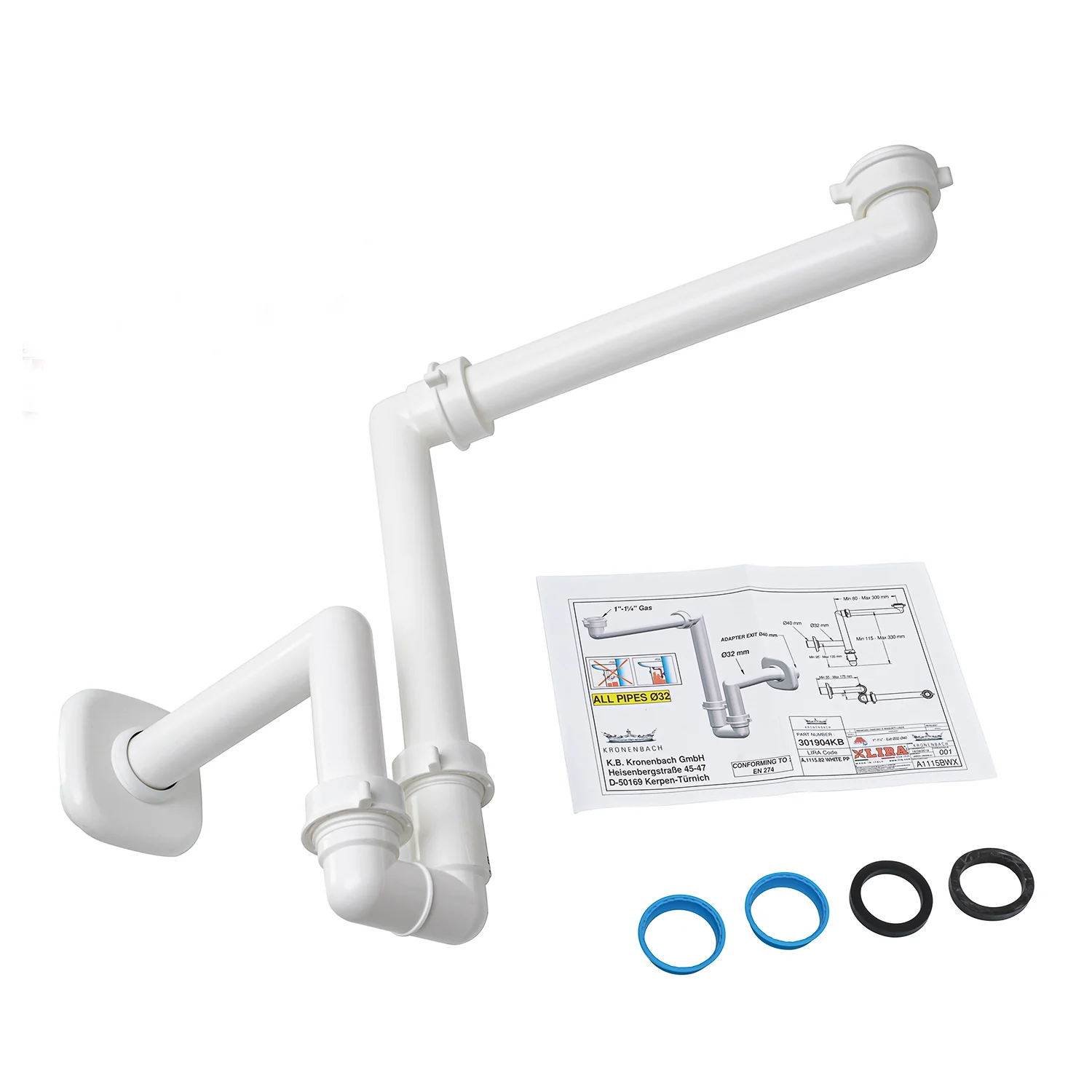 Kronenbach Waschtisch- und Möbel Raumsparsiphon 1 1/4" universal Bild 2