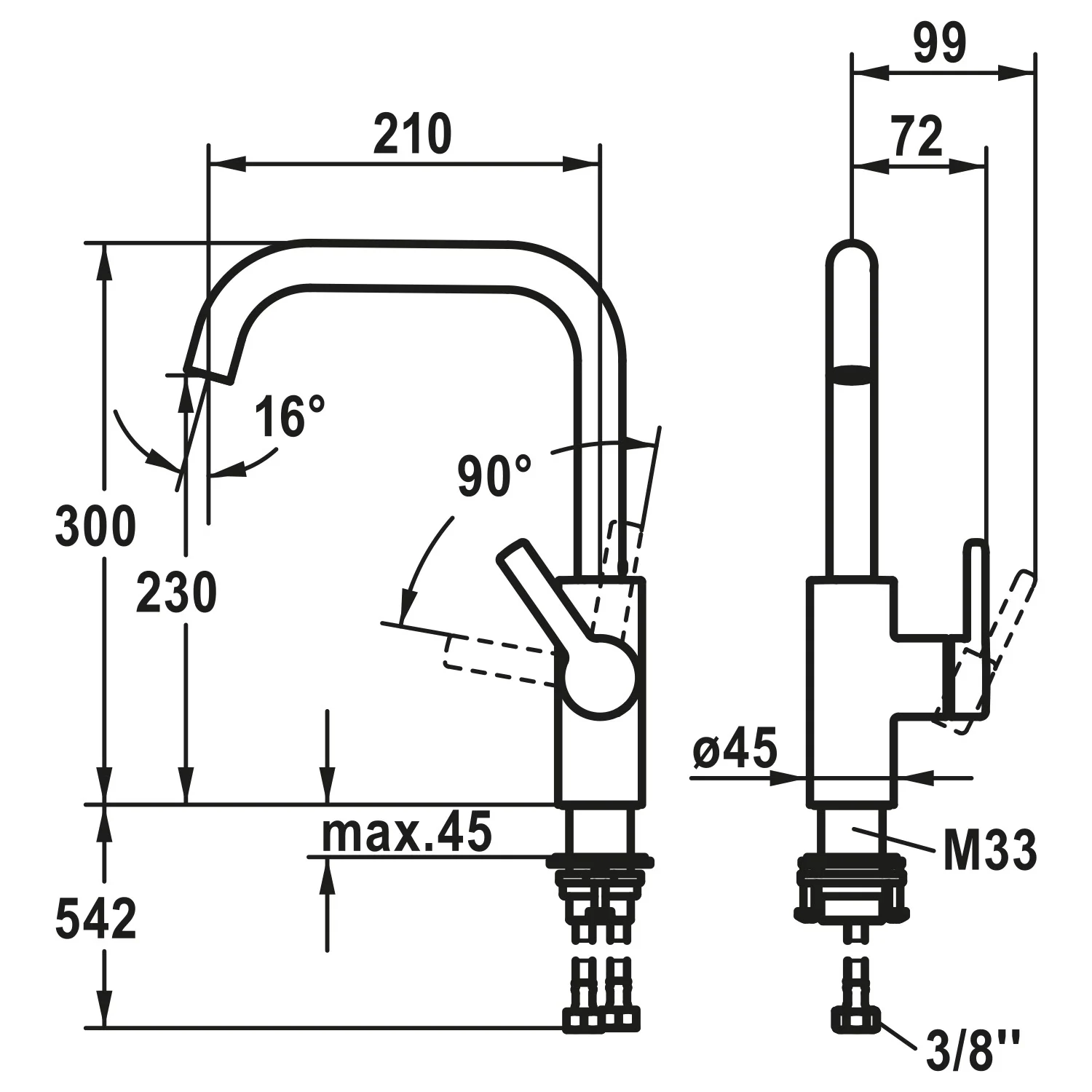 KWC LUNA-E Hebelmischer schwenkbar A210176, Hebel rechts Bild 2