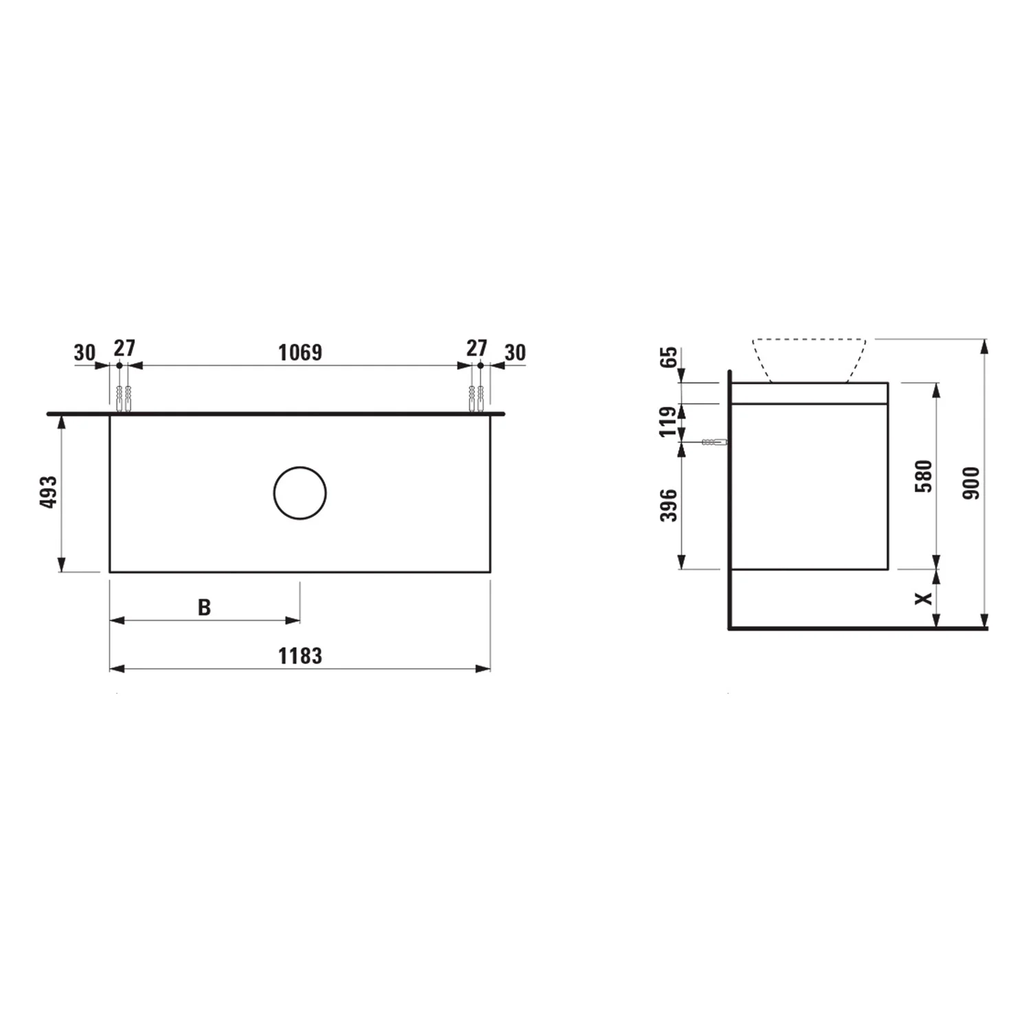 LAUFEN LANI Waschtischplatte mit Ausschnitt mittig mit Unterschrank 120 cm mit 2 Schubladen Bild 3