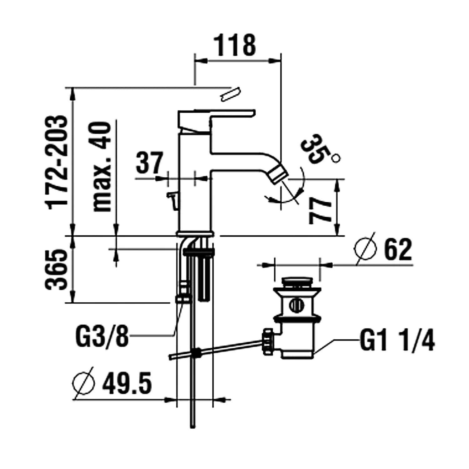 LAUFEN LUA Einhebel-Waschtischmischer ECO+ mit Ablaufgarnitur Bild 5