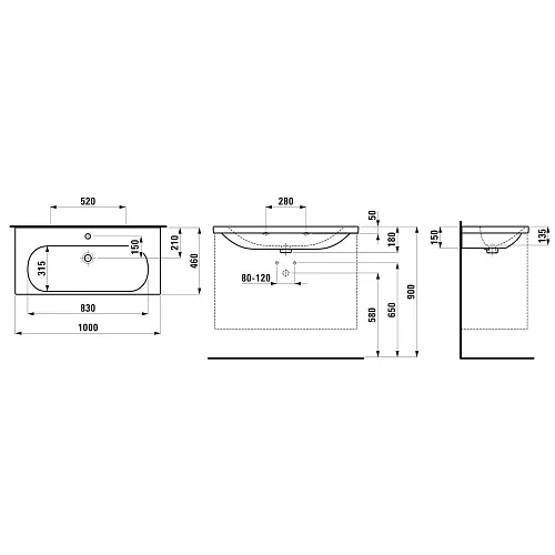 LAUFEN LUA Waschtisch 100 x 46 cm mit Hahnloch, mit Überlauf Bild 5