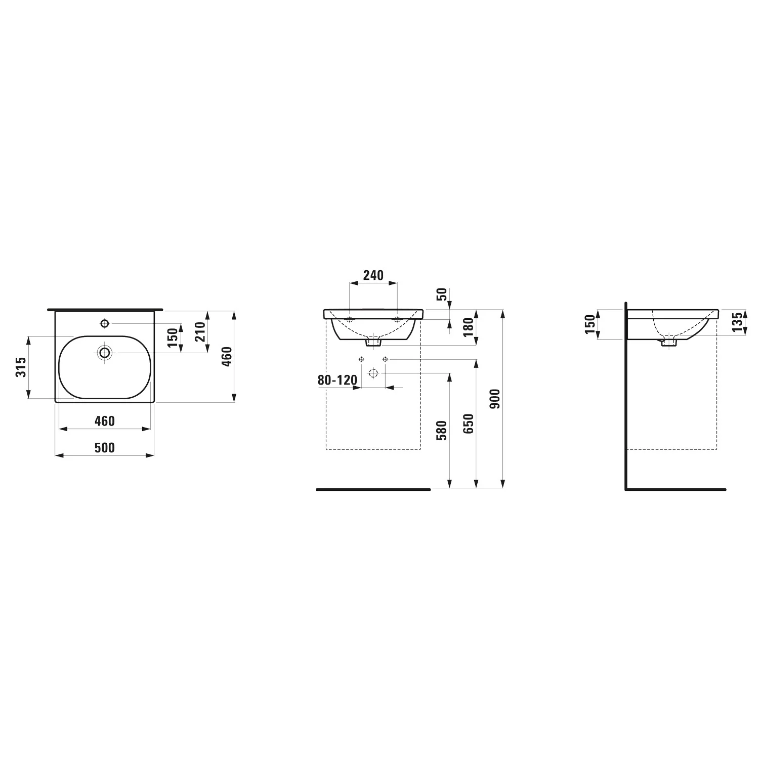 LAUFEN LUA Waschtisch 50 x 46 cm mit Hahnloch, mit Überlauf Bild 5
