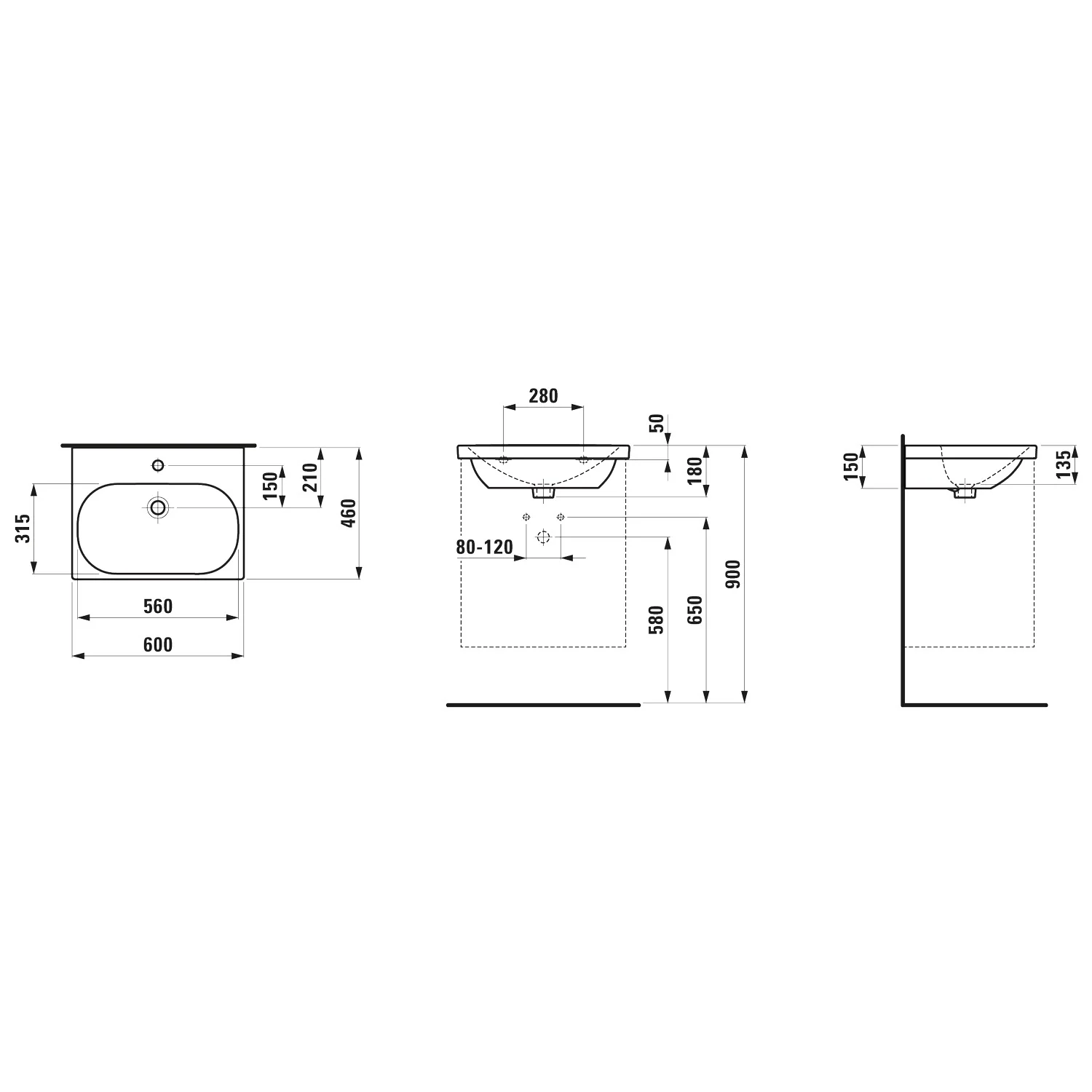 LAUFEN LUA Waschtisch 60 x 46 cm mit Hahnloch, mit Überlauf Bild 5