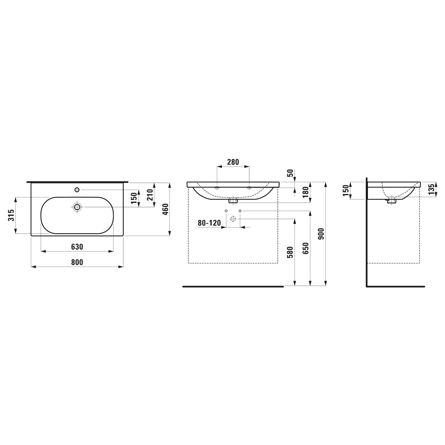 LAUFEN LUA Waschtisch 80 x 46 cm mit Hahnloch, mit Überlauf Bild 4