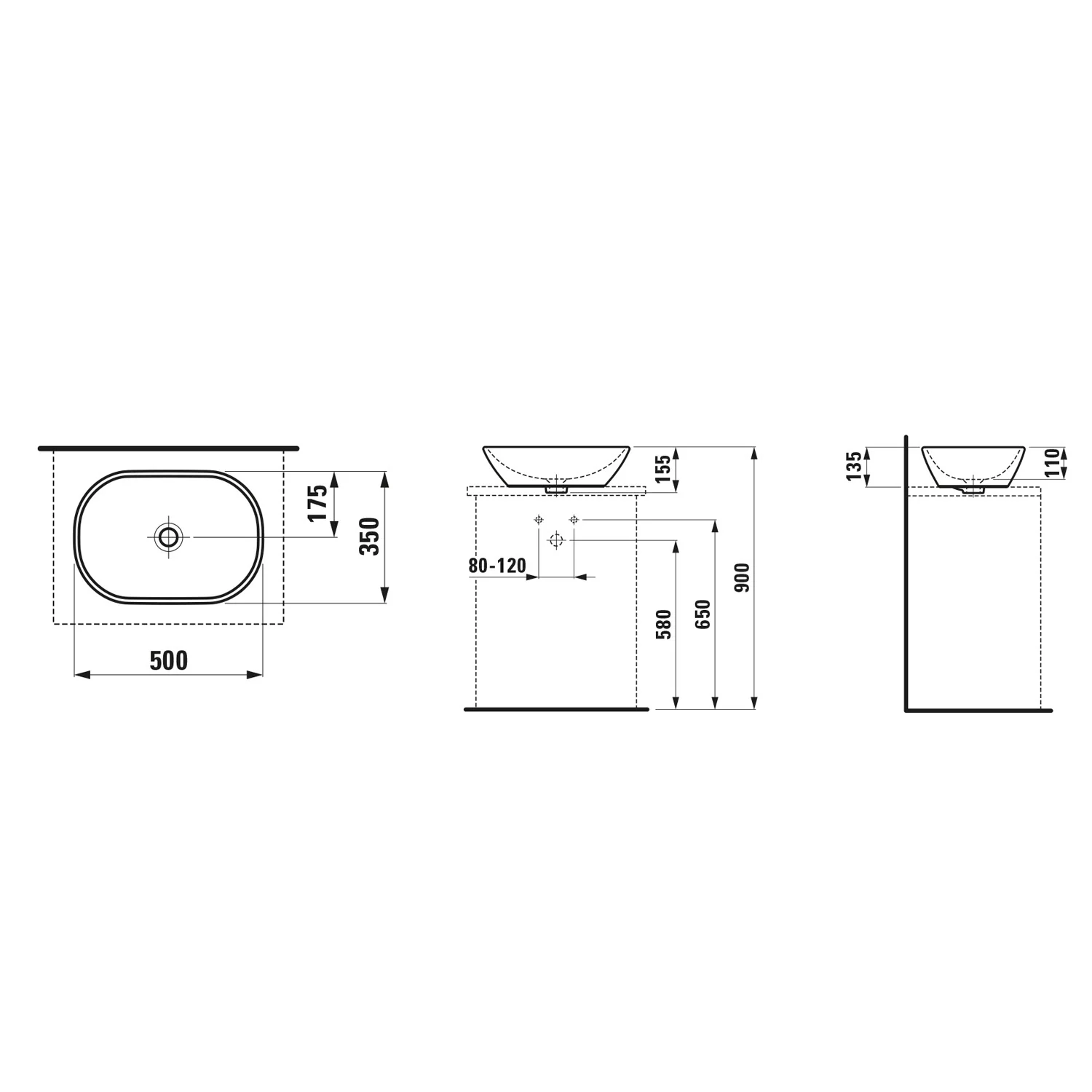 LAUFEN LUA Aufsatzwaschtisch oval 50 x 35,5 cm, mit Überlauf Bild 5