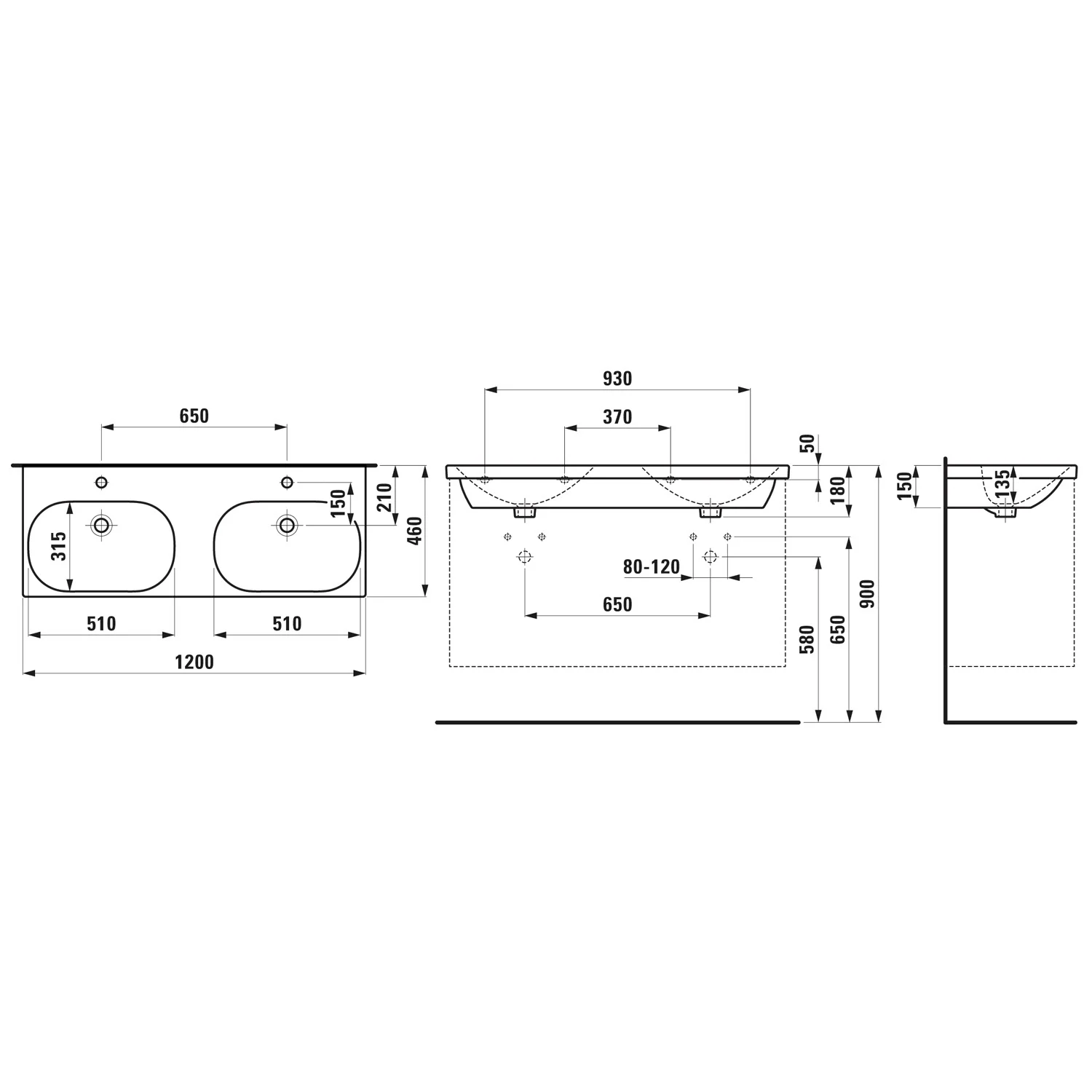 LAUFEN LUA Doppelwaschtisch 120 x 46 cm mit Hahnloch und Überlauf Bild 5