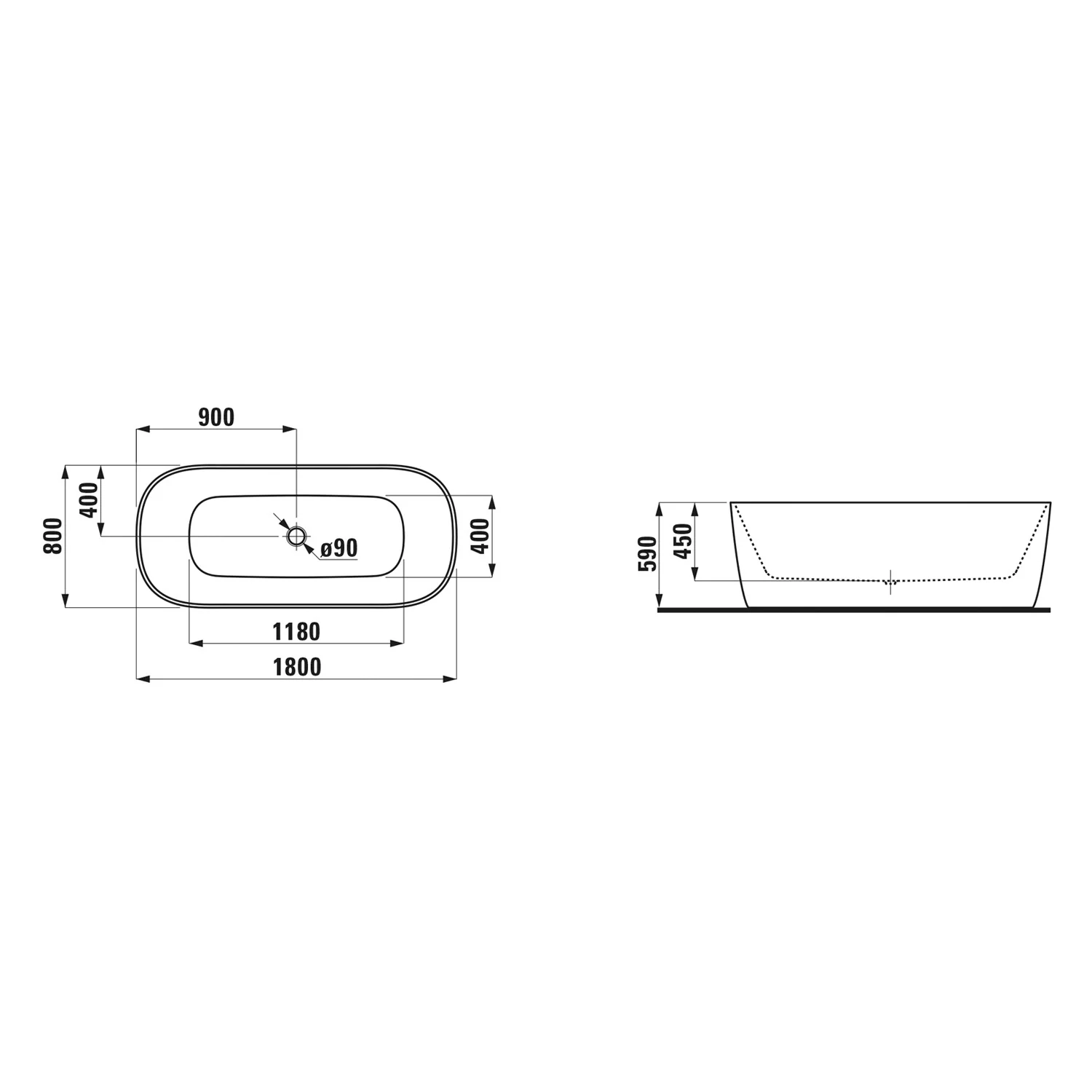 LAUFEN MEDA Freistehende Oval-Badewanne 180 x 80 cm Bild 6