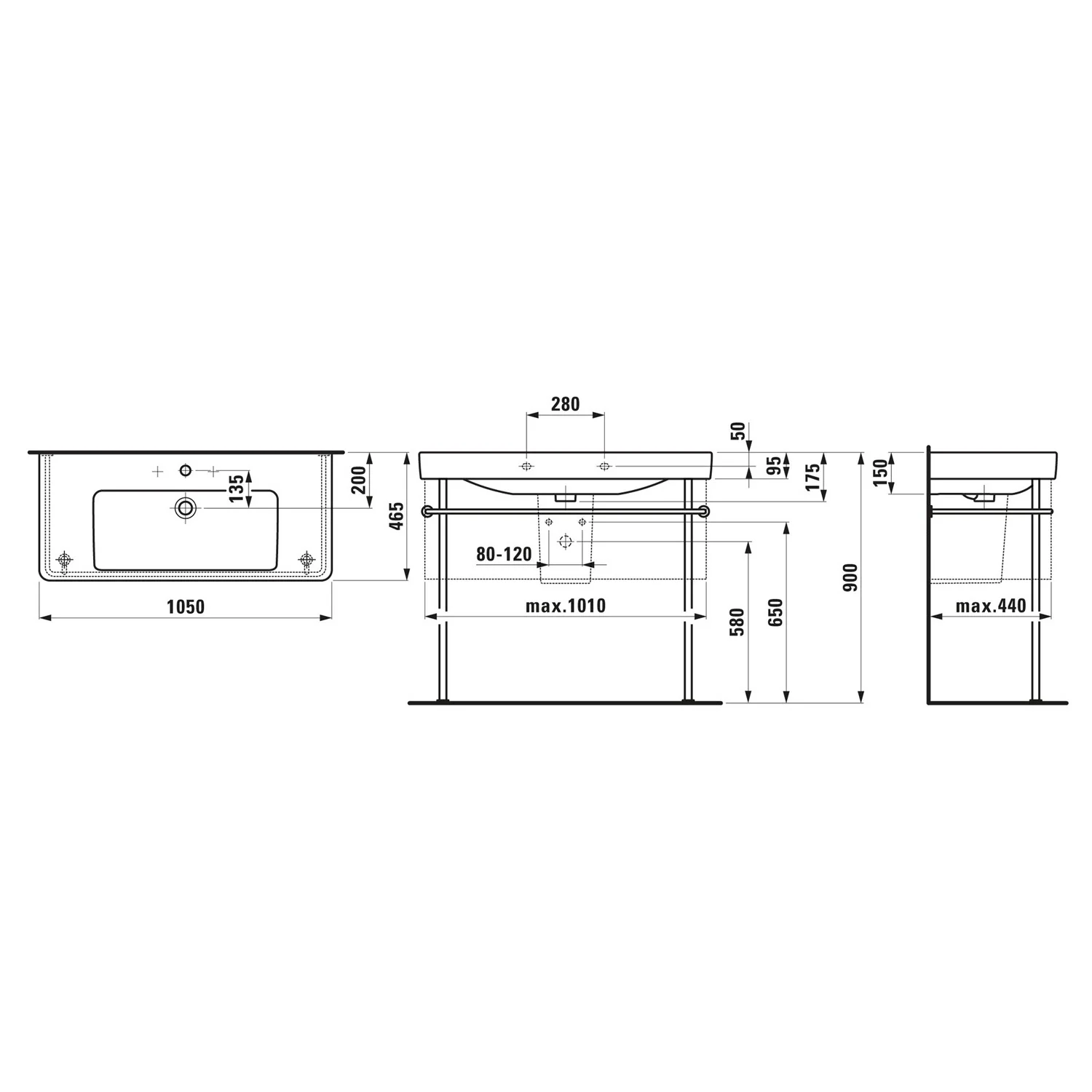LAUFEN PRO S Waschtisch 105 cm, mit 1 Hahnloch, mit Überlauf Bild 3