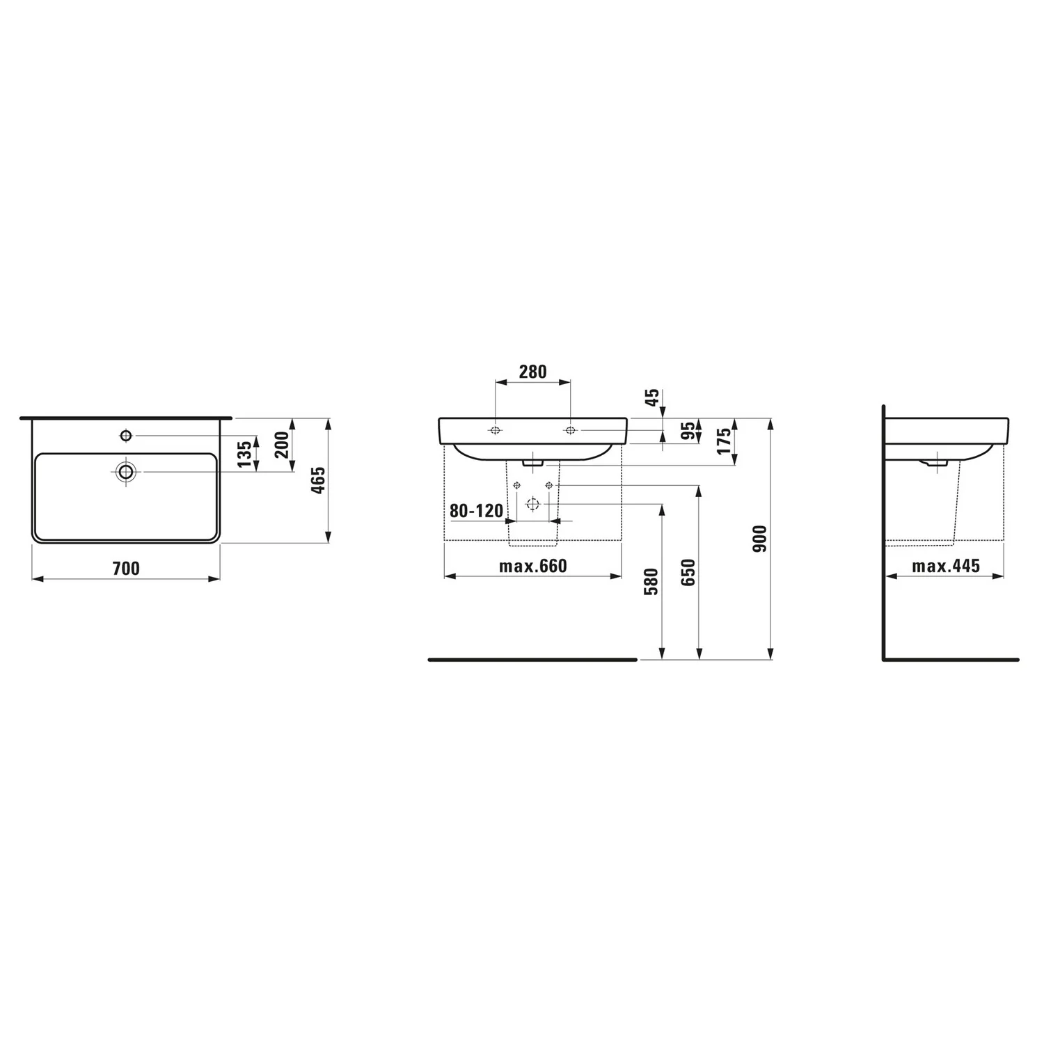 LAUFEN PRO S Waschtisch 70 cm, ohne Hahnloch, mit Überlauf Bild 2