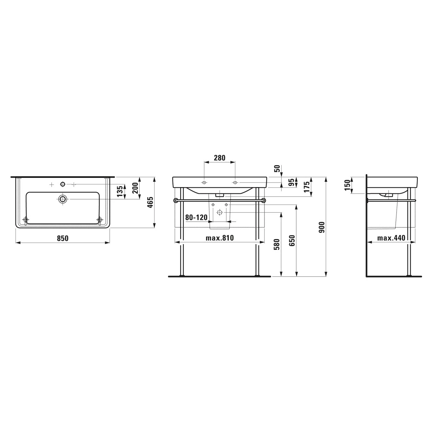 LAUFEN PRO S Waschtisch 85 cm, mit 1 Hahnloch, mit Überlauf Bild 4