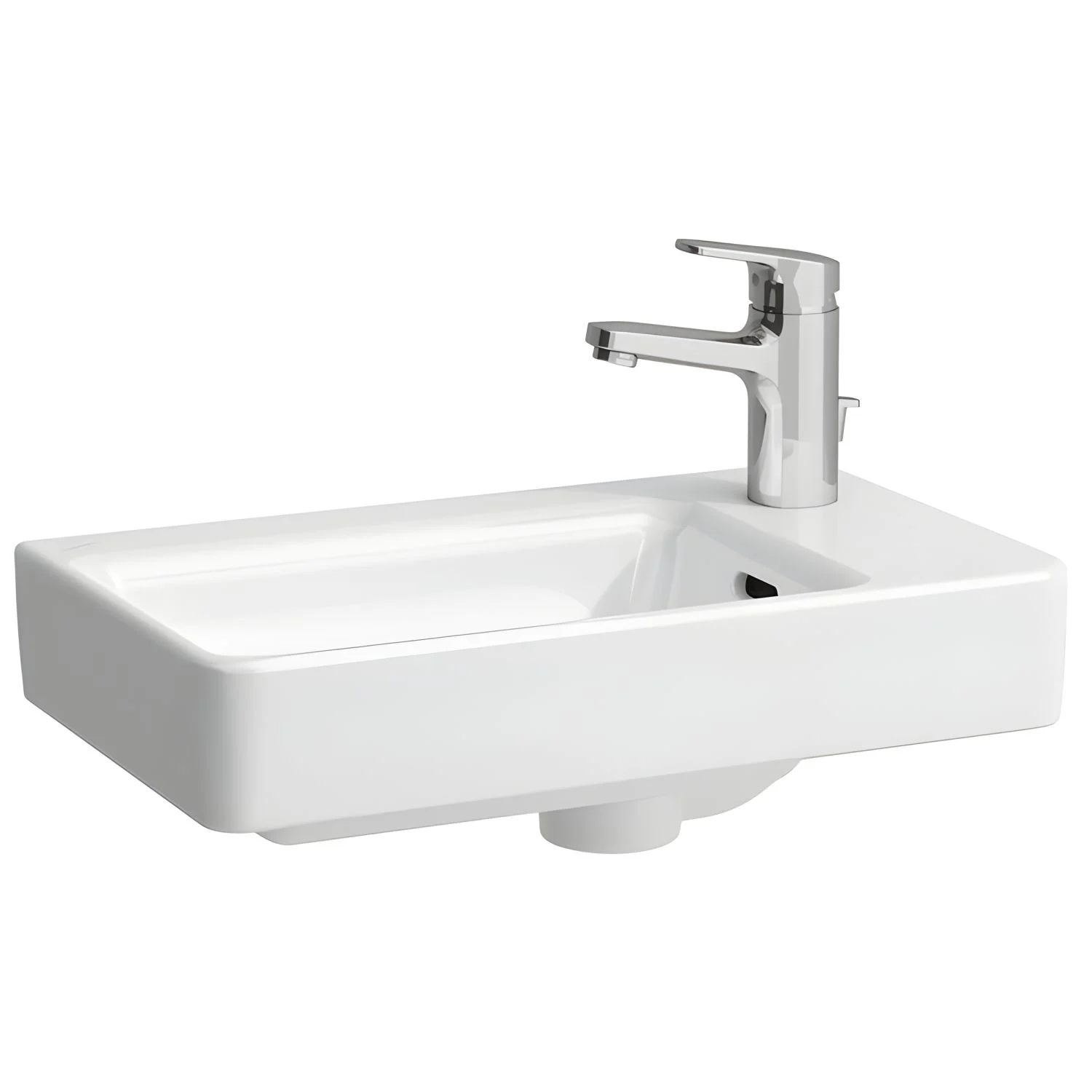 LAUFEN PRO S Handwaschbecken 48 cm asymmetrisch, mit 1 Hahnloch rechts, mit Überlauf, mit Becken links
