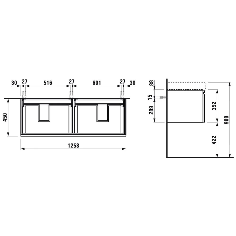 LAUFEN PRO S Waschtischunterbau 126 cm mit 2 Auszügen und Innenschublade Bild 5