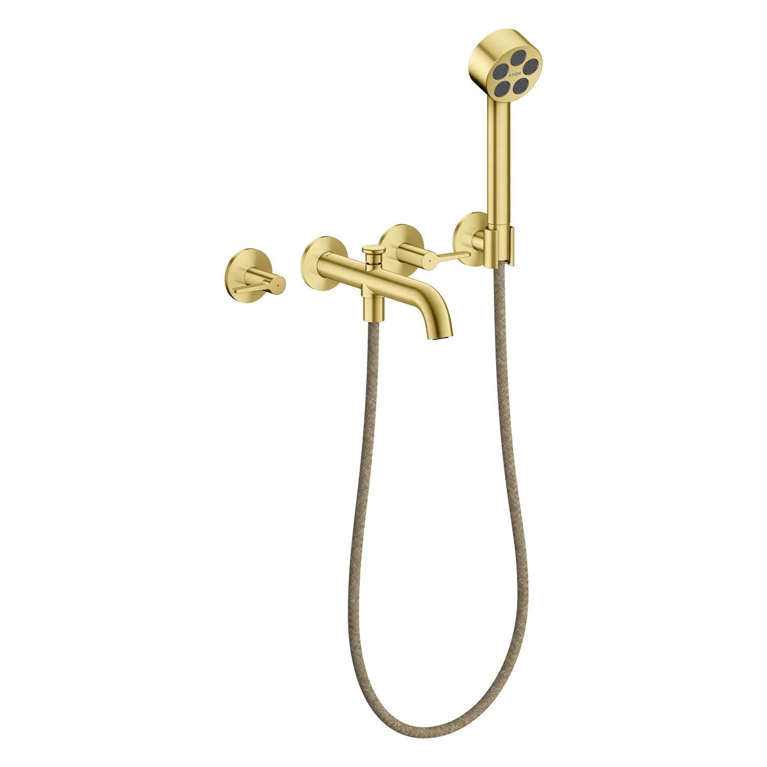 AXOR One 3-Loch Wannenarmatur UP für Wandmontage mit Hebelgriffen und Handbrause