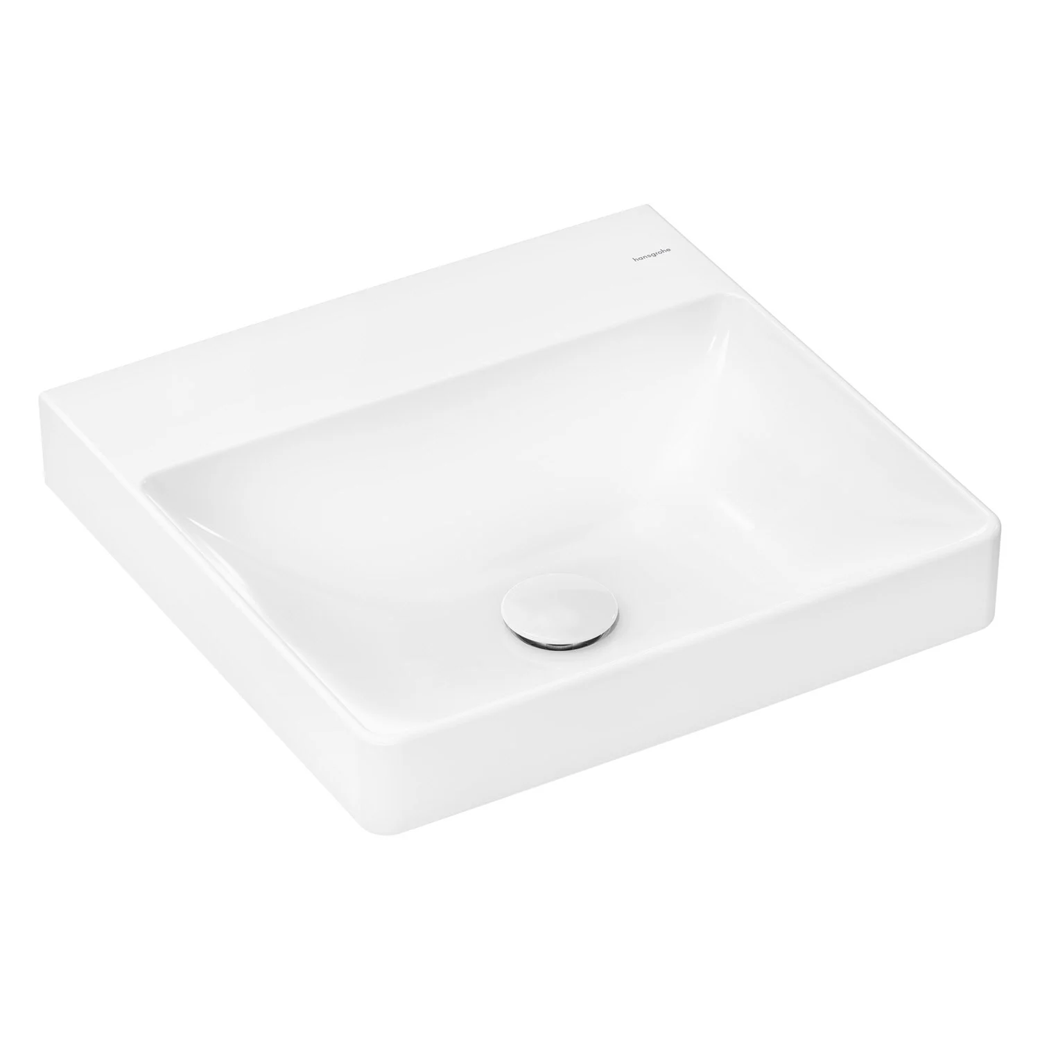 Biała umywalka nablatowa z widokiem z boku, hansgrohe