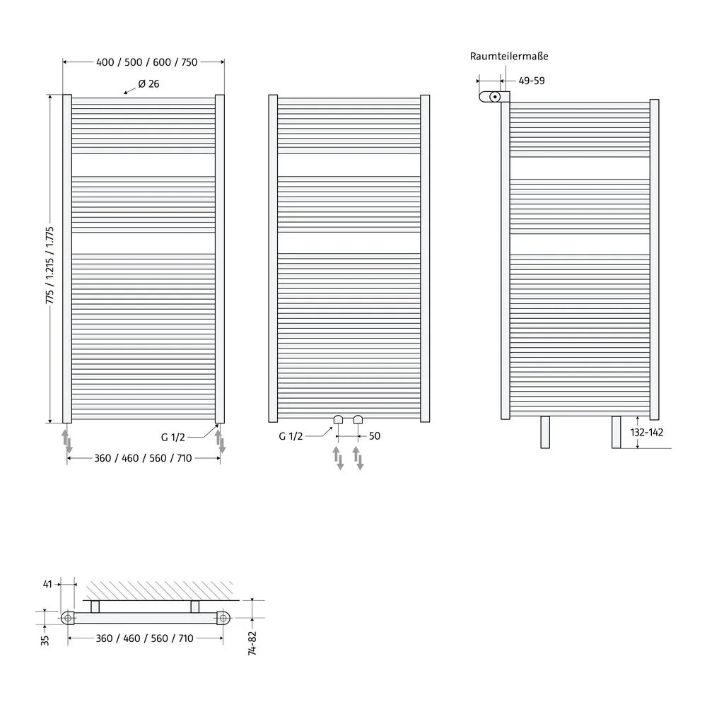 HSK Line Badheizkörper 60 x 157,5 cm, Anschluss links und rechts unten Bild 4