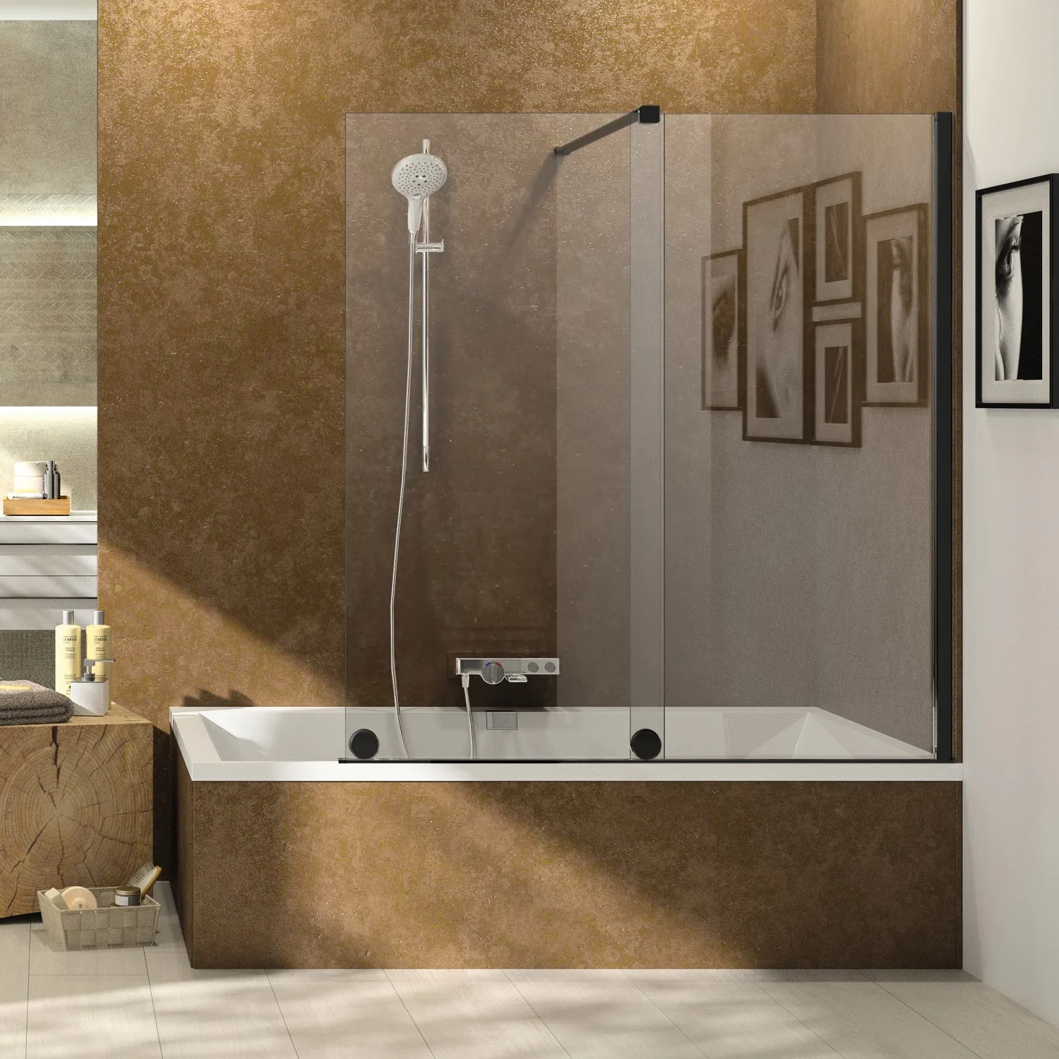 HÜPPE Xtensa pure Badewannenabtrennung Sondermaß, Rechtsbefestigung, Deckenanbindung, Komfortgriff Xtensa