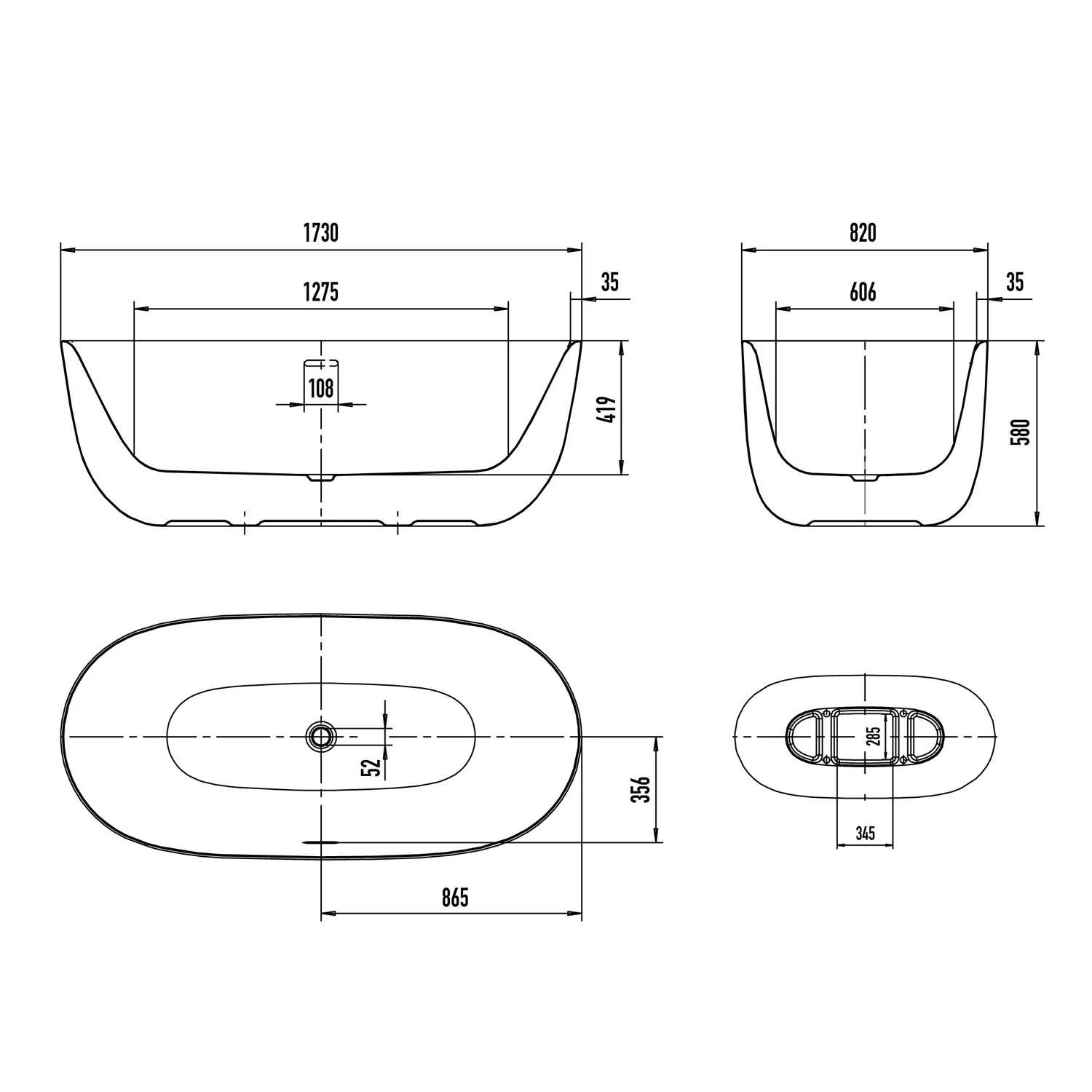 Kaldewei MEISTERSTÜCK OYO DUO  Mod. 1051-4034 Badewanne 173 x 82 cm, mit Überlauf und Ablaufdeckel emailliert Bild 5