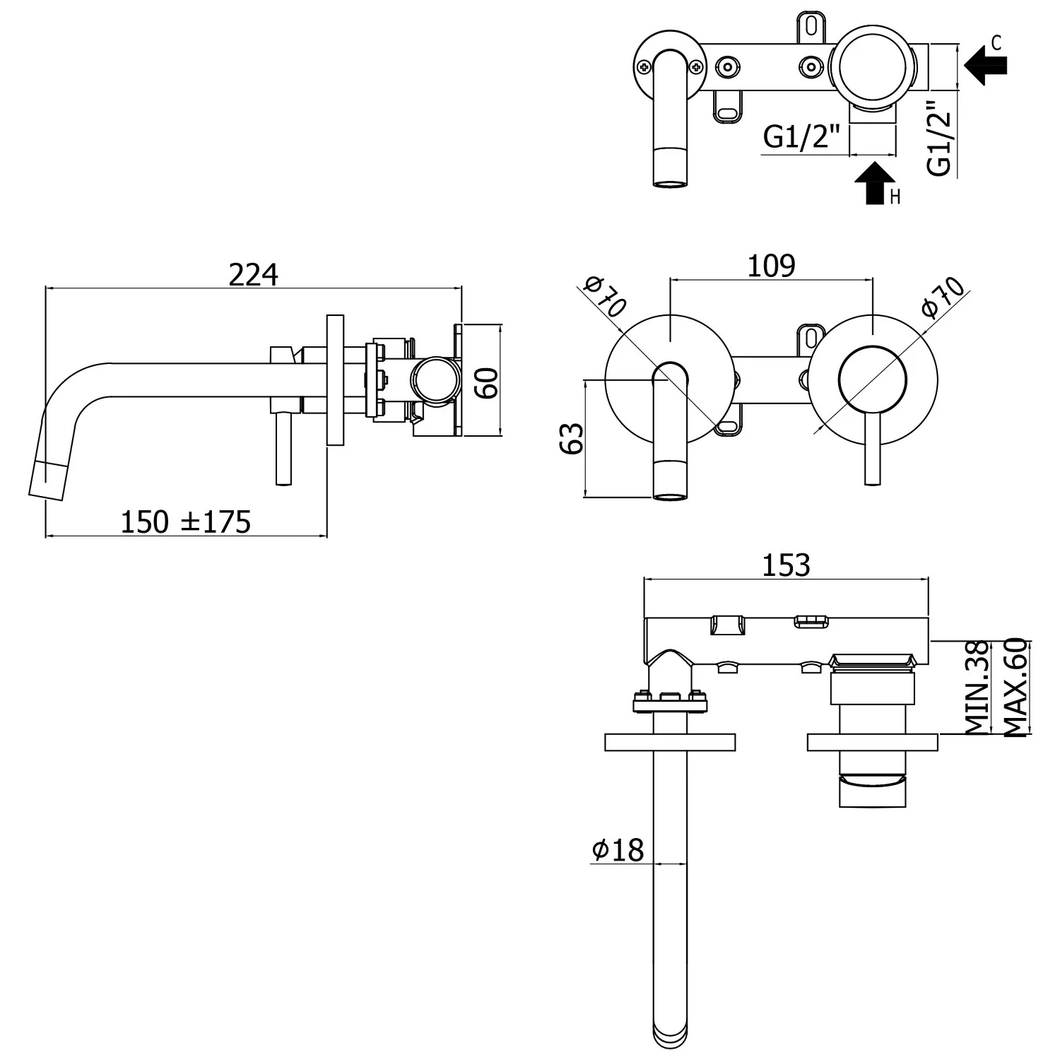 Kronenbach Lima 2.0 Black Waschtisch-Wandarmatur 17,5 cm inkl. Grundkörper Bild 5