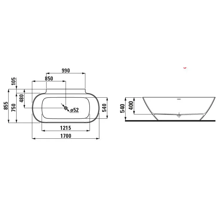 LAUFEN LUA wandangebundene Badewanne 170 x 85,5 cm Bild 3