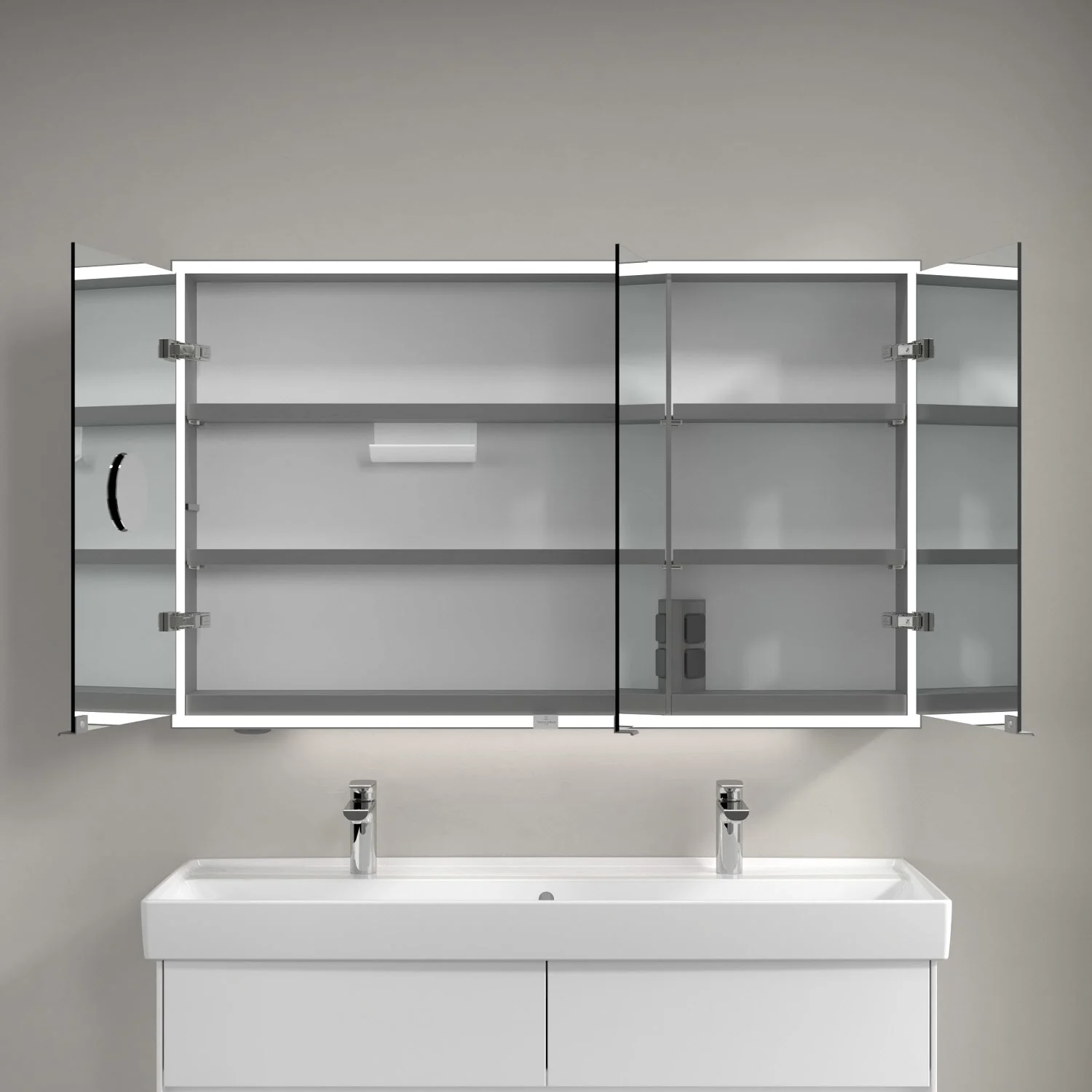 Otwarta szafka z lustrem z dwoma umywalkami, Villeroy & Boch