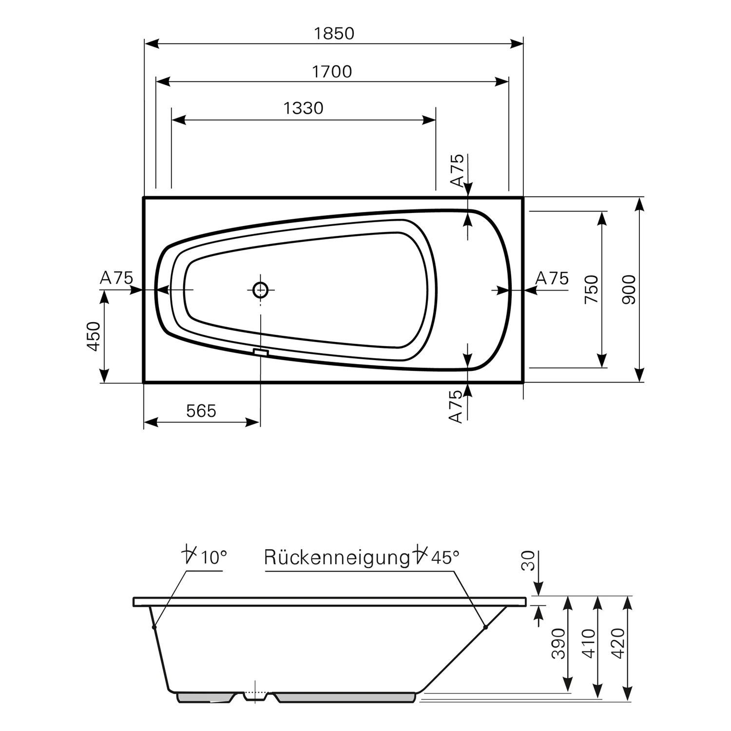 Mauersberger Scinosa Mineralguss-Badewanne 185 x 90 cm, Einbauvariante Bild 2
