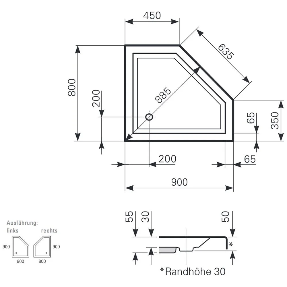 Mauersberger Fünfeck-Duschwanne Circi 90 x 80 superflach links Bild 2