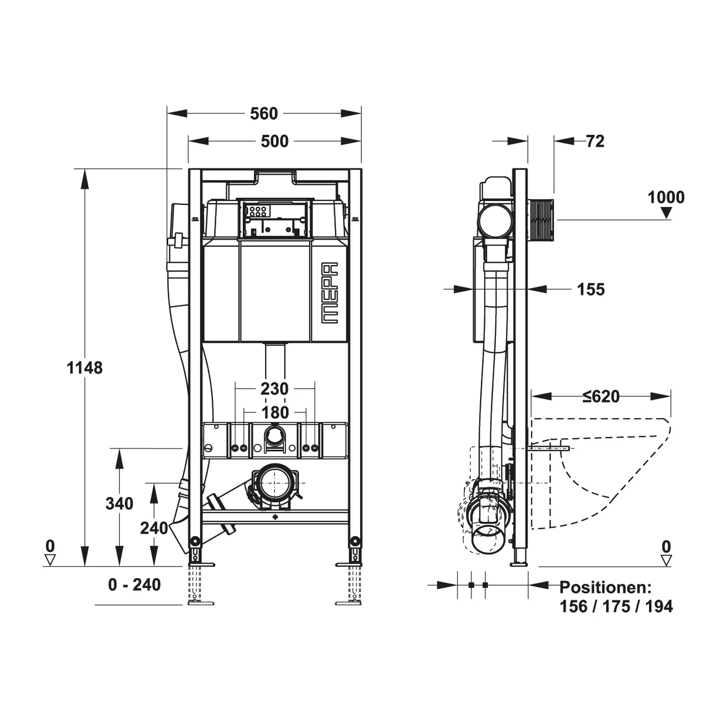 MEPA nextVIT Montageelement für wandhängendes WC mit Lüfter – Auslösung automatisch 120 cm Bild 2