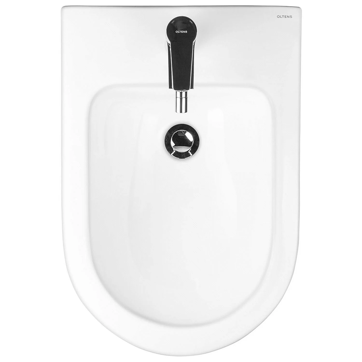 Bidet widok z góry z czarną armaturą, Oltens