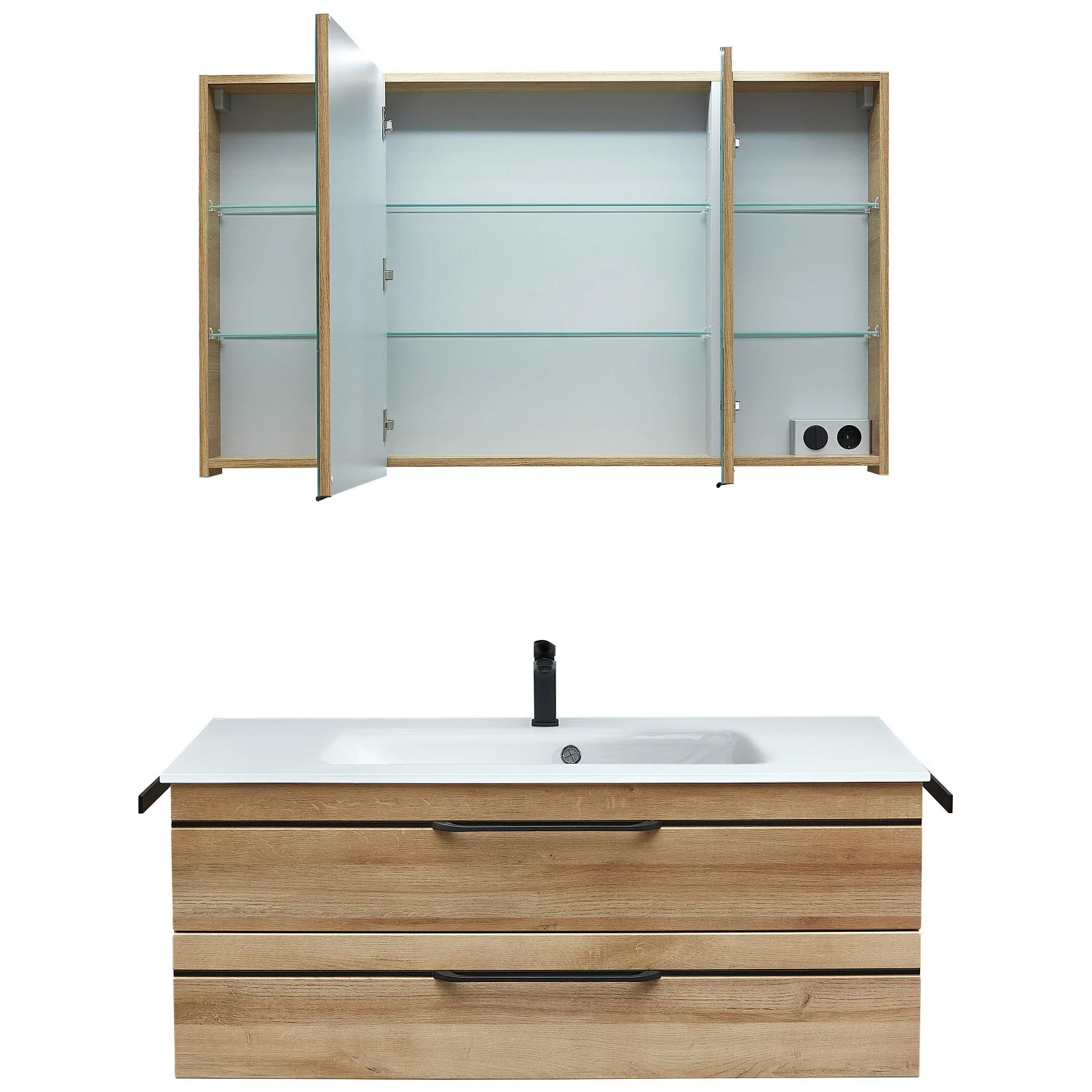 Pelipal Balto Waschtischkombination mit Glaswaschtisch 121 cm, Griff V2 und Spiegelschrank Bild 3