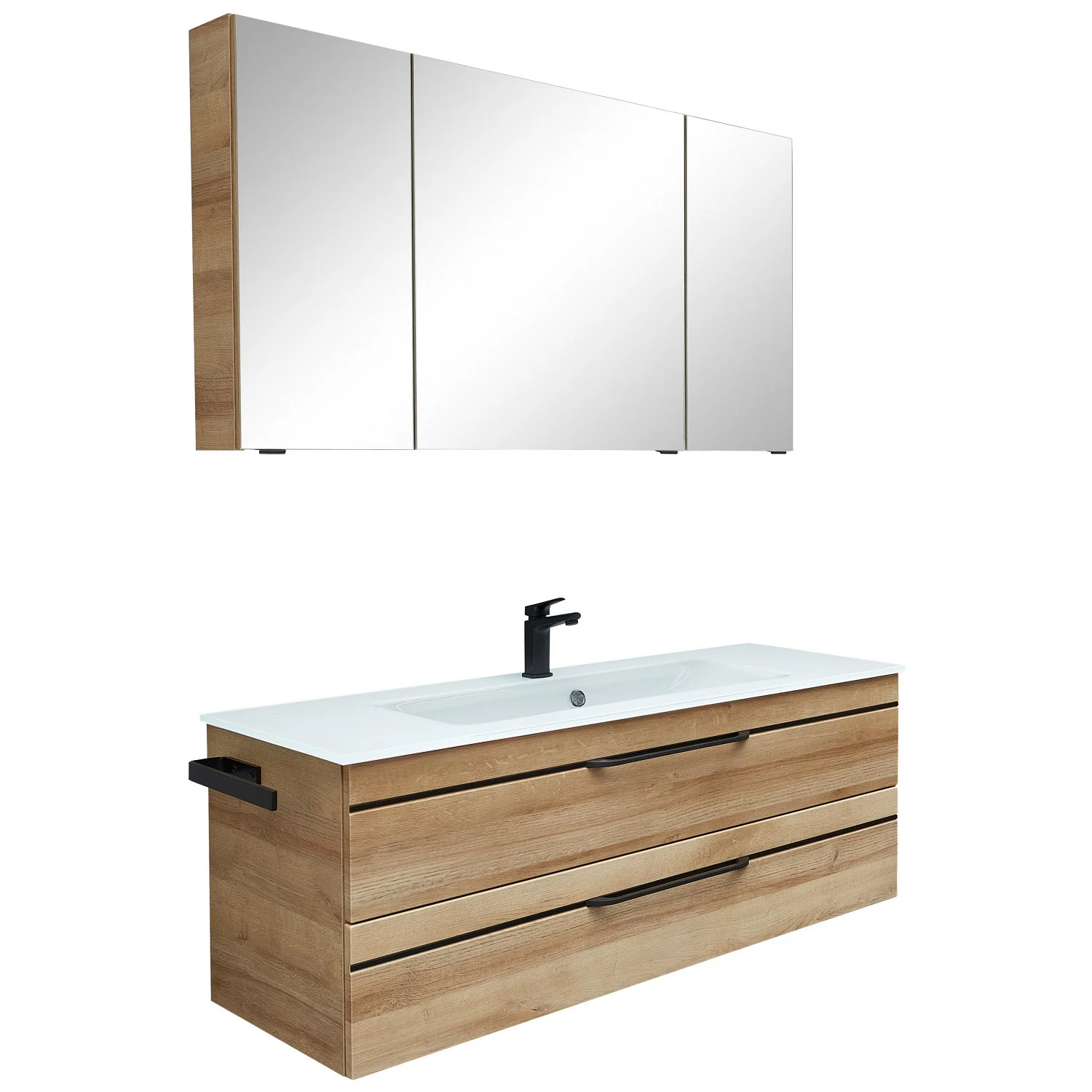 Pelipal Balto Waschtischkombination mit Glaswaschtisch 121 cm, Griff V2 und Spiegelschrank Bild 4