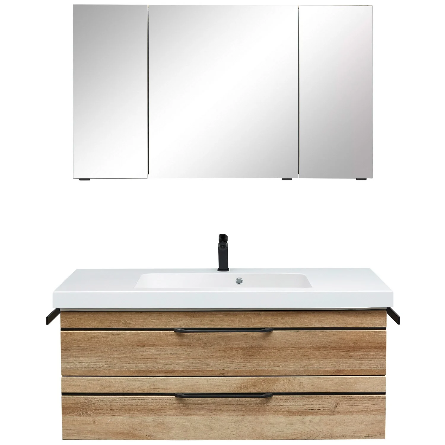 Pelipal Balto Waschtischkombination mit Mineralmarmorwaschtisch 123 cm, Griff V2 und Spiegelschrank Bild 2