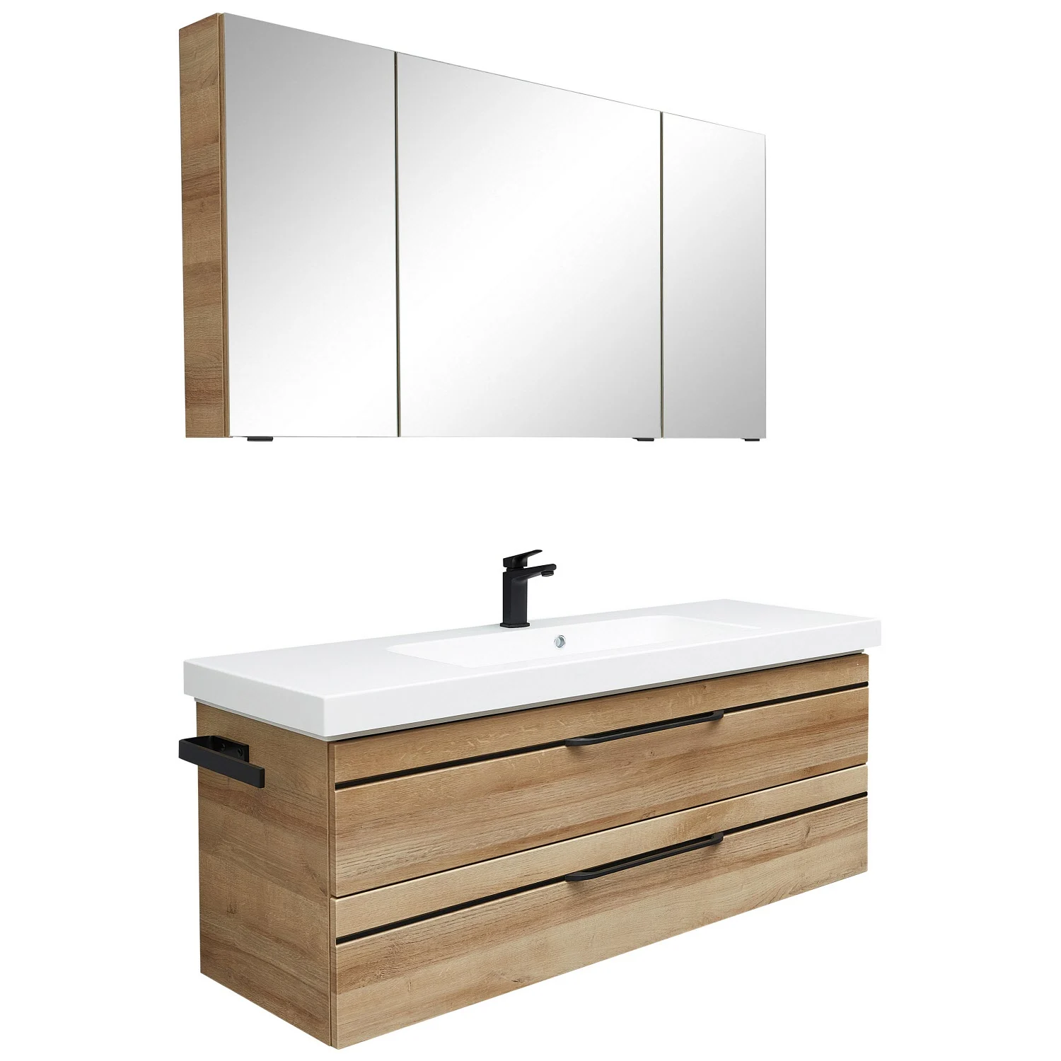 Pelipal Balto Waschtischkombination mit Mineralmarmorwaschtisch 123 cm, Griff V2 und Spiegelschrank Bild 4