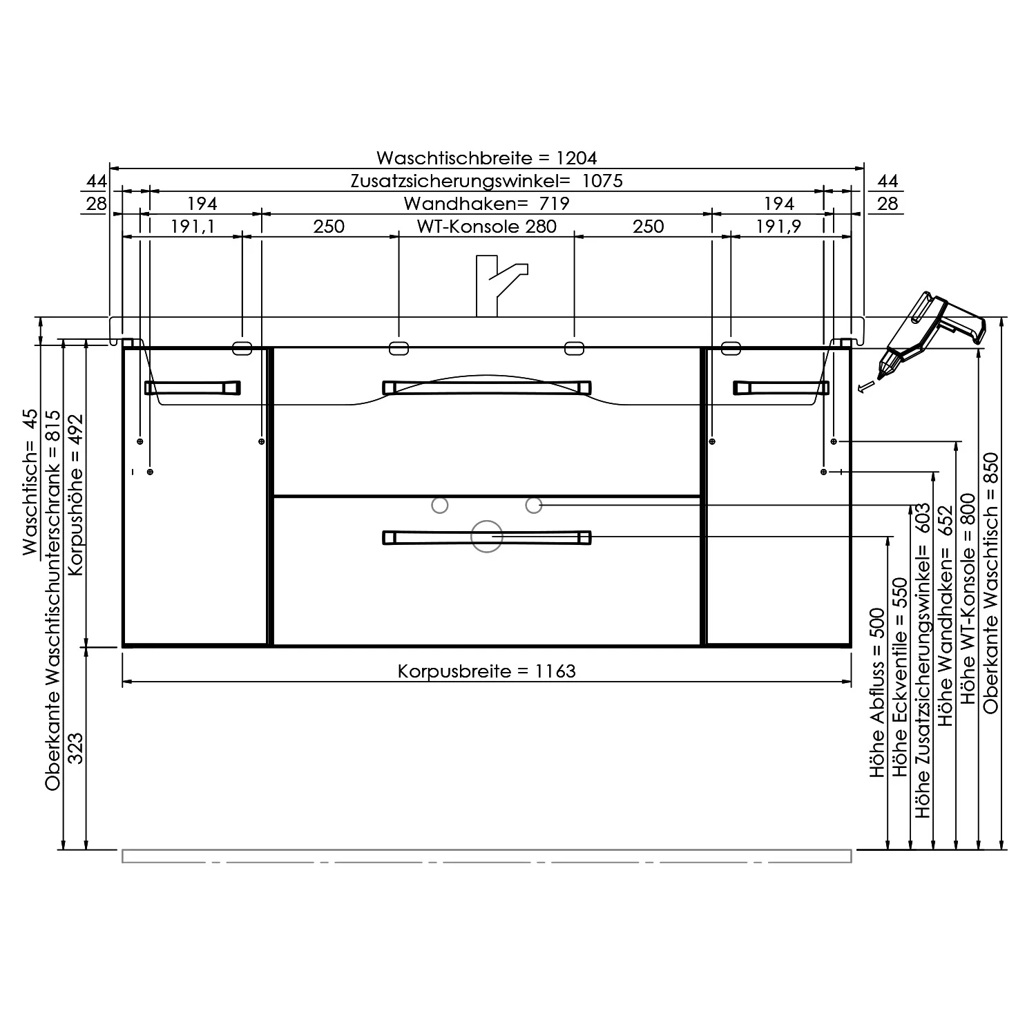 Pelipal Serie 4010 Möbelkombination 120 cm mit Spiegelschrank, Keramikwaschtisch und Waschtischunterschrank Bild 5
