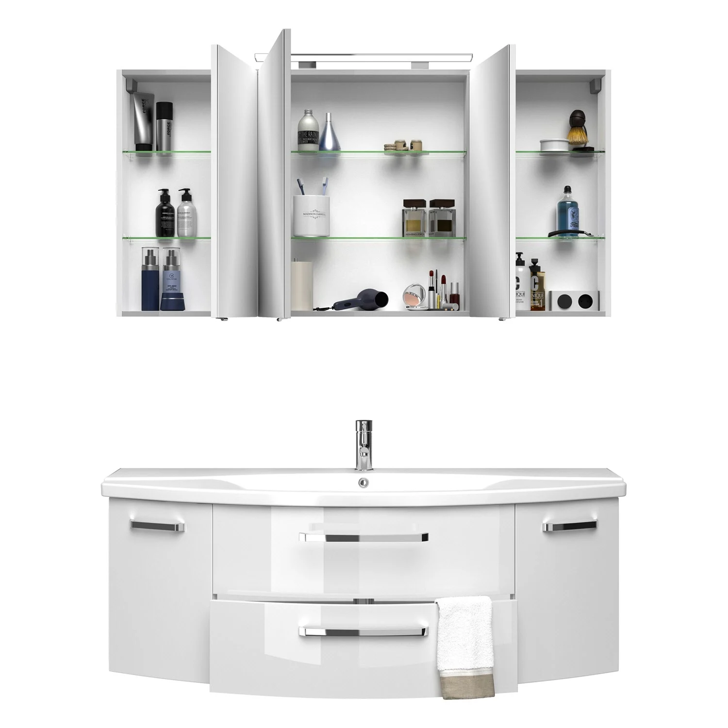 Pelipal Serie 4010 Möbelkombination 140 cm mit Spiegelschrank mit LED-Aufsatzleuchte, Keramikwaschtisch und Waschtischunterschrank Bild 3